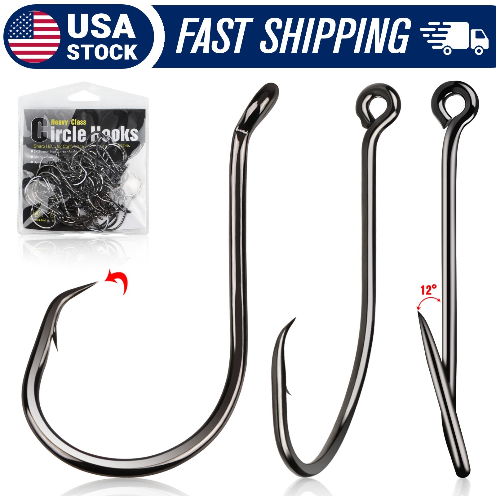 50-100PCS Circle Hooks - Red Black Saltwater & Freshwater Octopus Fishing Hooks