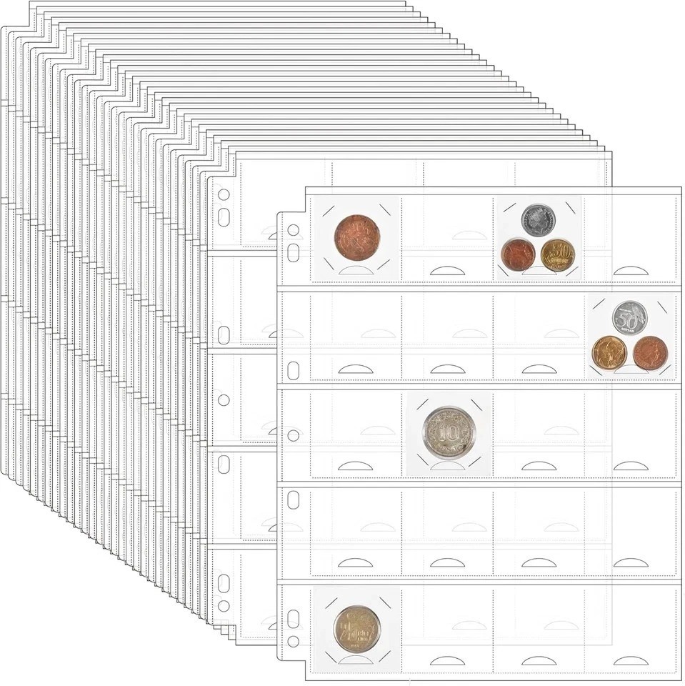 30 Coin Binder Pages 600 Pockets for 2x2 Coin Flips 7 Hole Coin Collection Sheet
