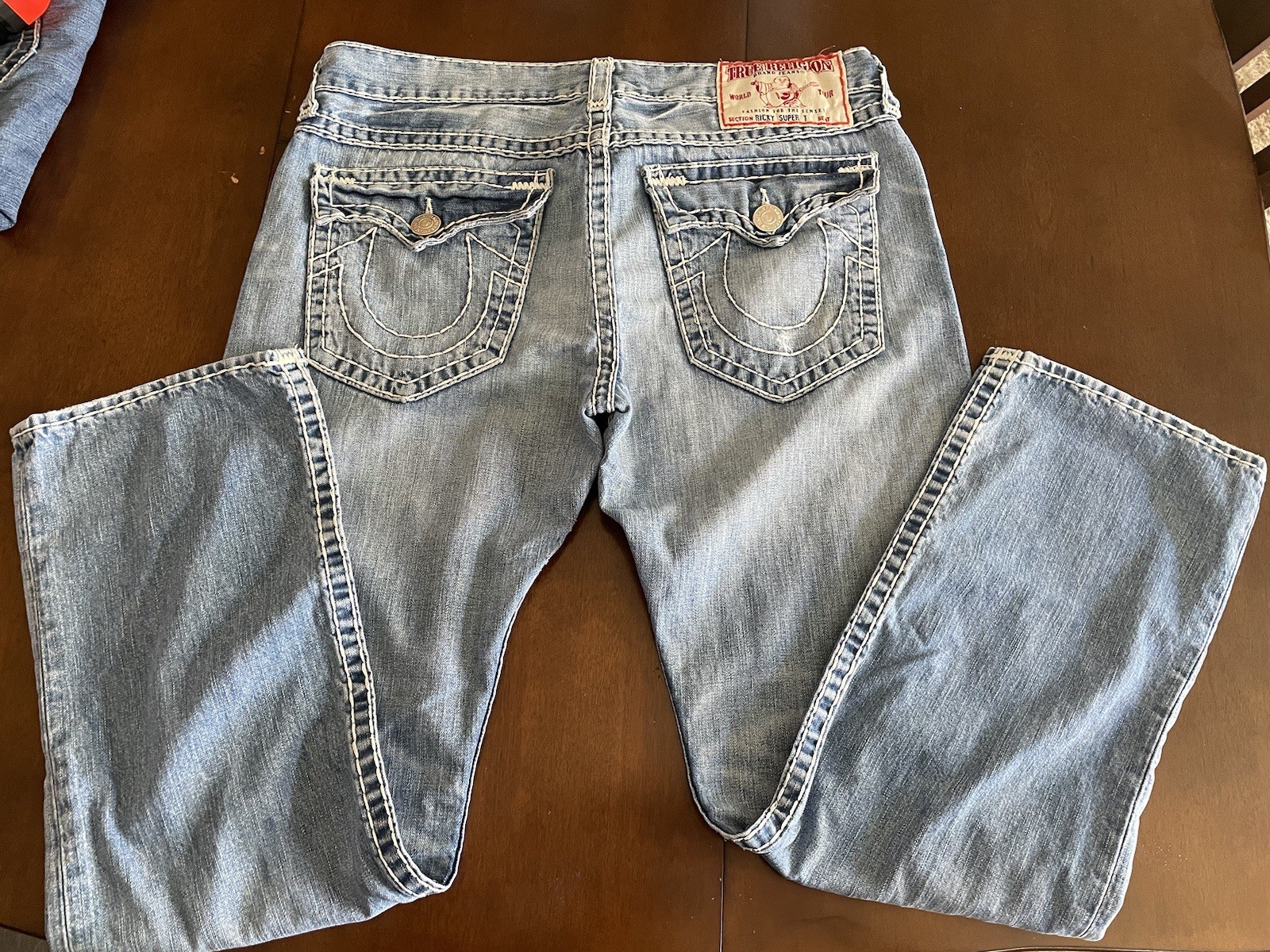 Vintage True Religion Ricky Super T 38x34 (38x33) Jeans Light Blue Y2K USA Vintage True Religion Ricky Super T 38x34 (38x33) Jeans Light Blue Y2K USA