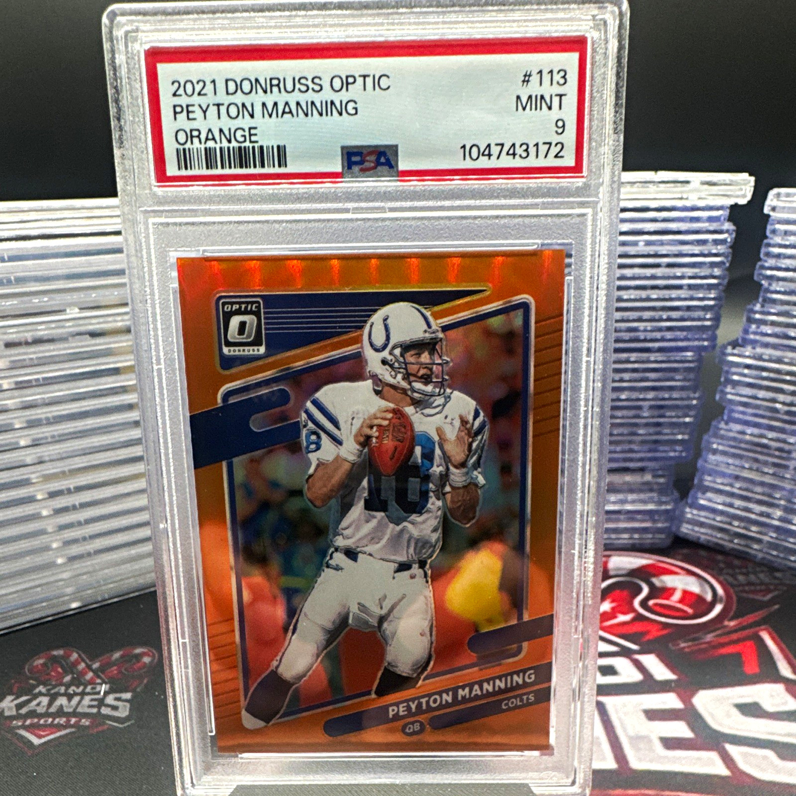 Panini 2021 Donruss Optic Peyton Manning Orange Prizm #113 Colts /199 PSA 9 Panini 2021 Donruss Optic Peyton Manning Orange Prizm #113 Colts /199 PSA 9