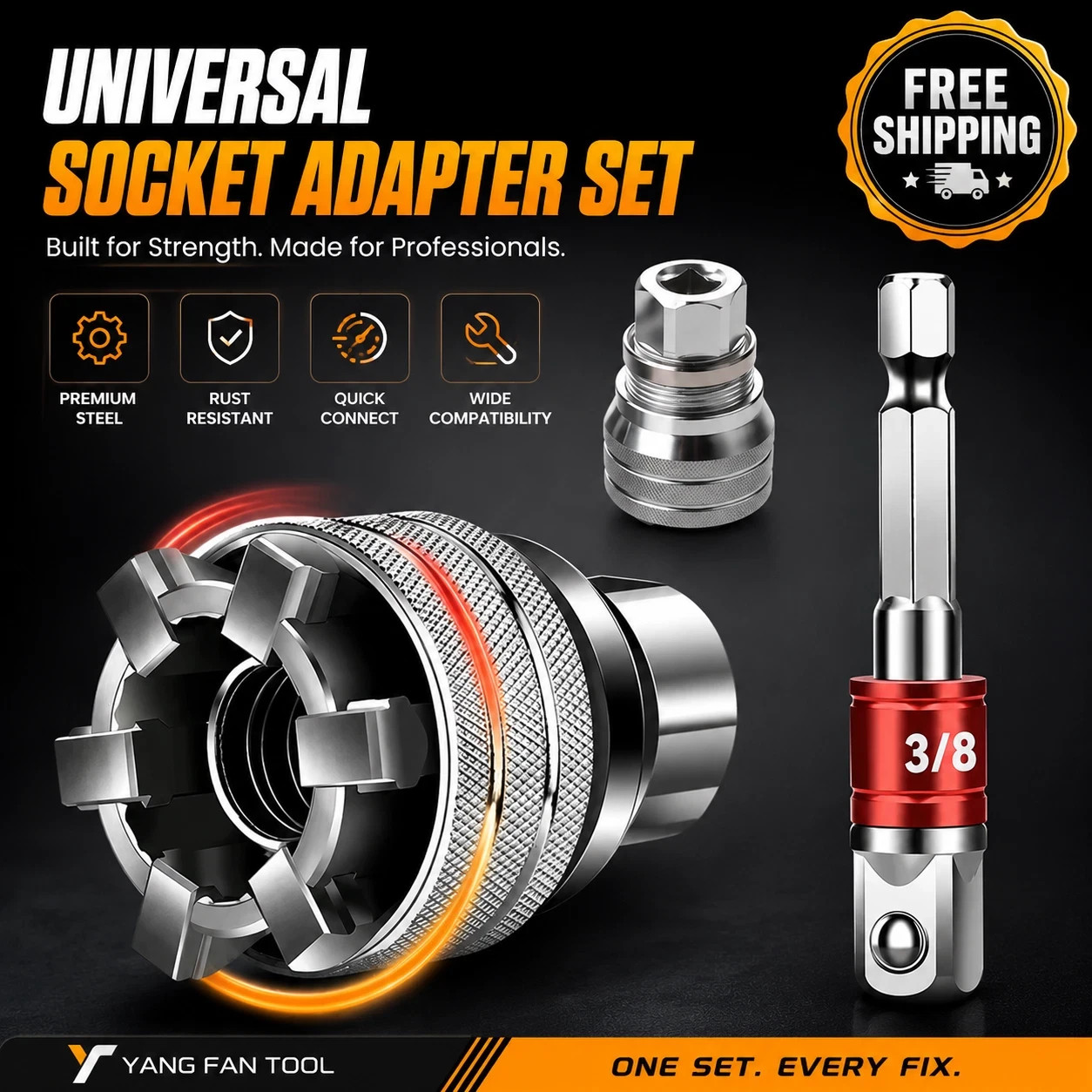 10-19mm Universal Socket Tool Adjustable Multifunction Wrench Sleeve Adapter Kit