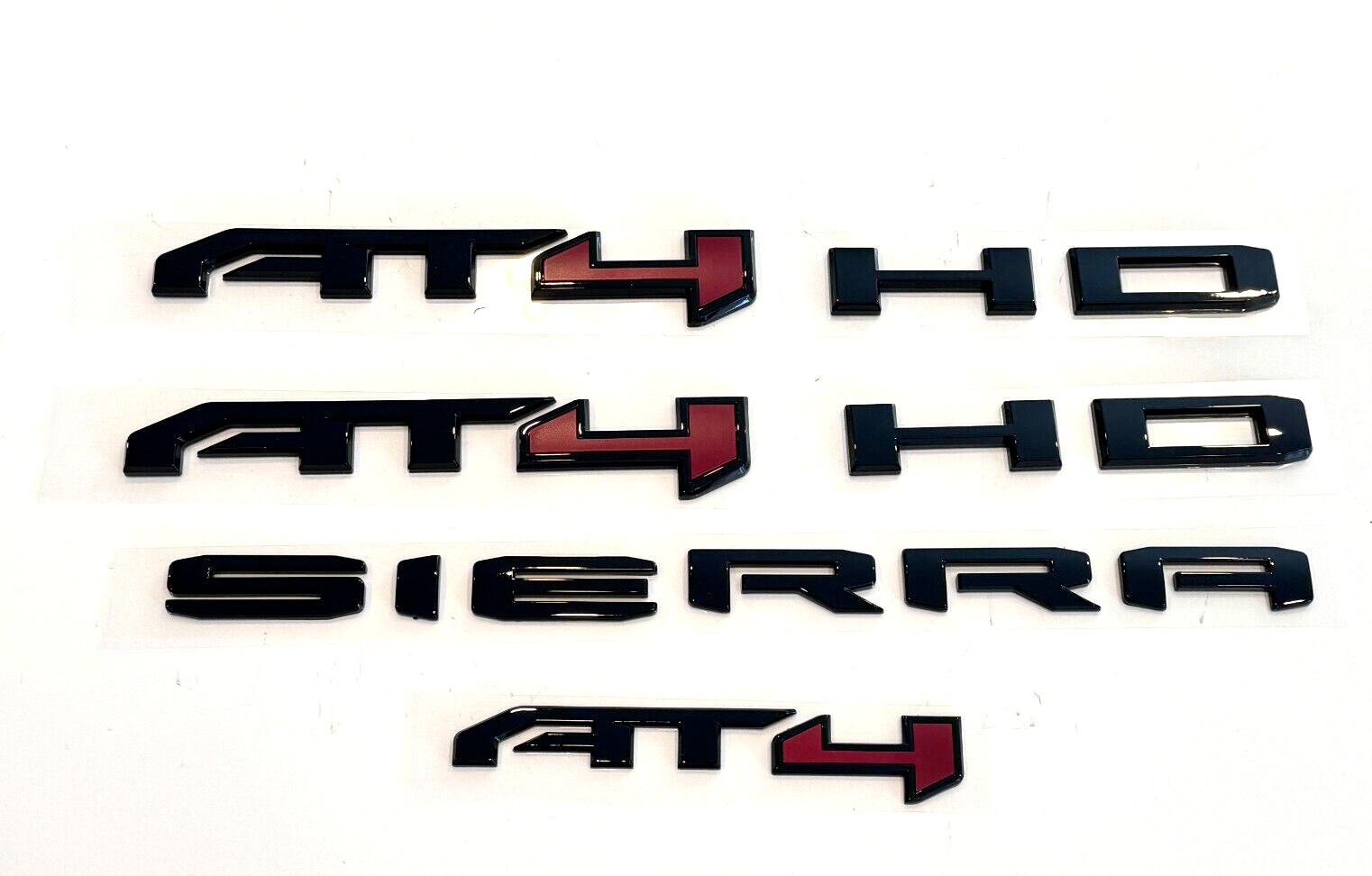 4PCS Gloss Black Red AT4 HD Emblems Sierra Letters Fit GMC Sierra 2500HD 3500HD