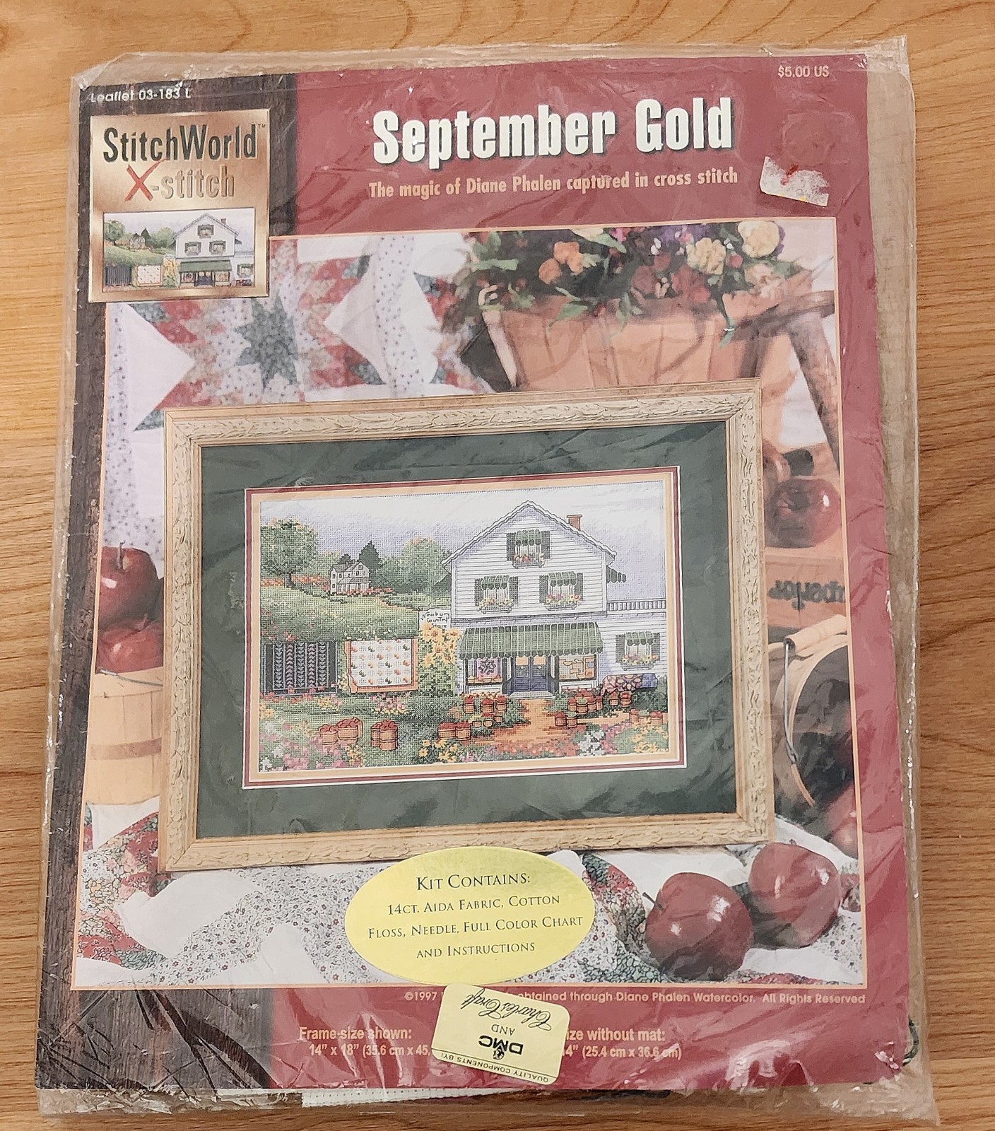 Vintage 1997 StitchWorld SEPTEMBER GOLD Cross Stitch Kit RARE Cottage Core New