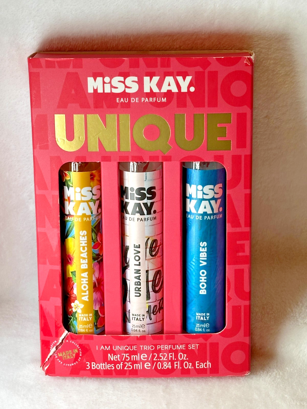 Miss Kay ~ UNIQUE Trio Women\'s EDP Perfume Gift Set ~ 3x25mL ~ MSRP: $40 ~ NIB Miss Kay ~ UNIQUE Trio Women\'s EDP Perfume Gift Set ~ 3x25mL ~ MSRP: $40 ~ NIB