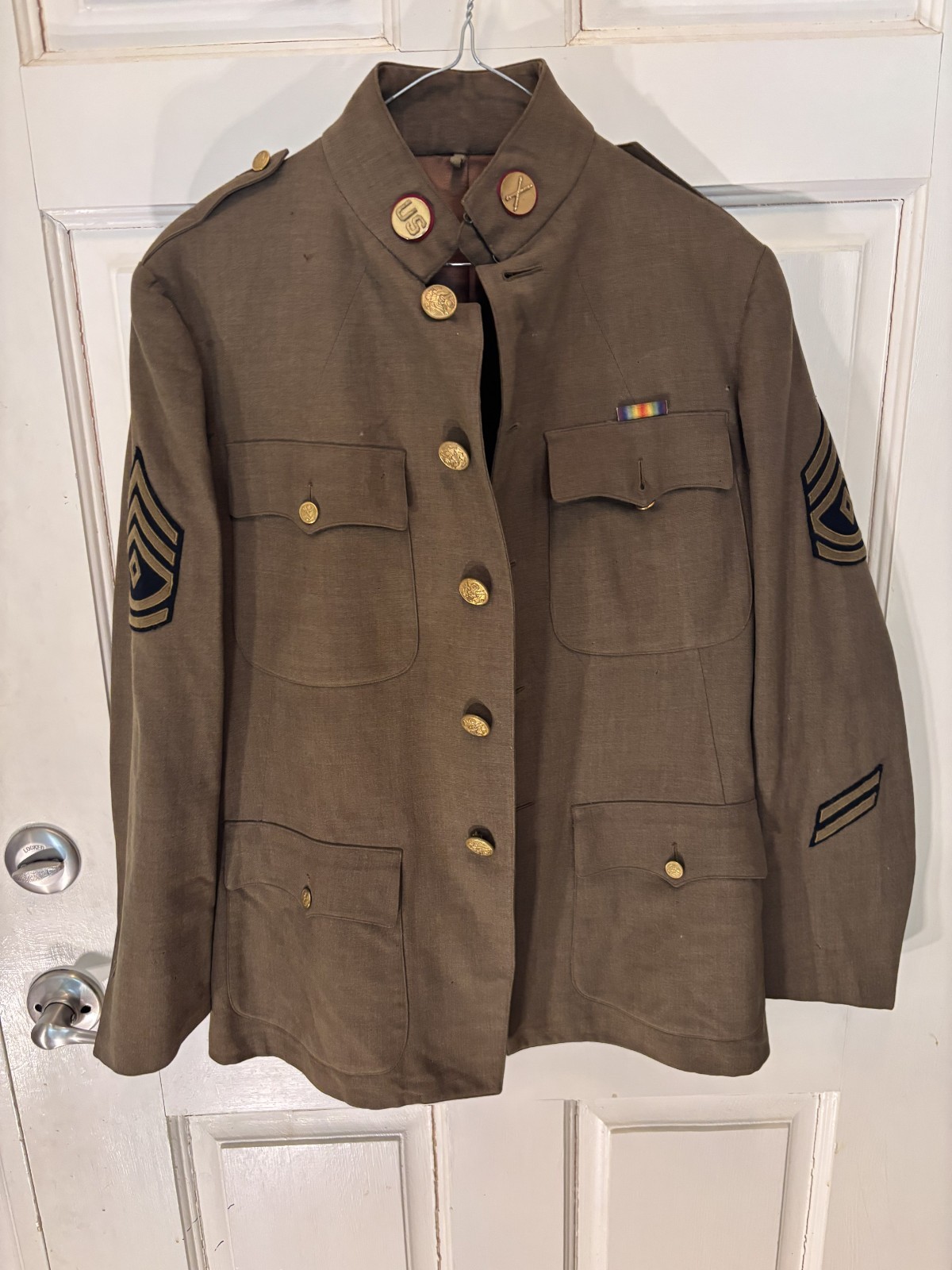 Antique WW1 era US Army Military Doughboy Wool Tunic Jacket w/ Sergeant Patches Antique WW1 era US Army Military Doughboy Wool Tunic Jacket w/ Sergeant Patches