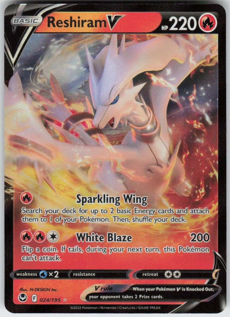 Reshiram V 024/195 V Rare Silver Tempest Near Mint Reshiram V 024/195 V Rare Silver Tempest Near Mint