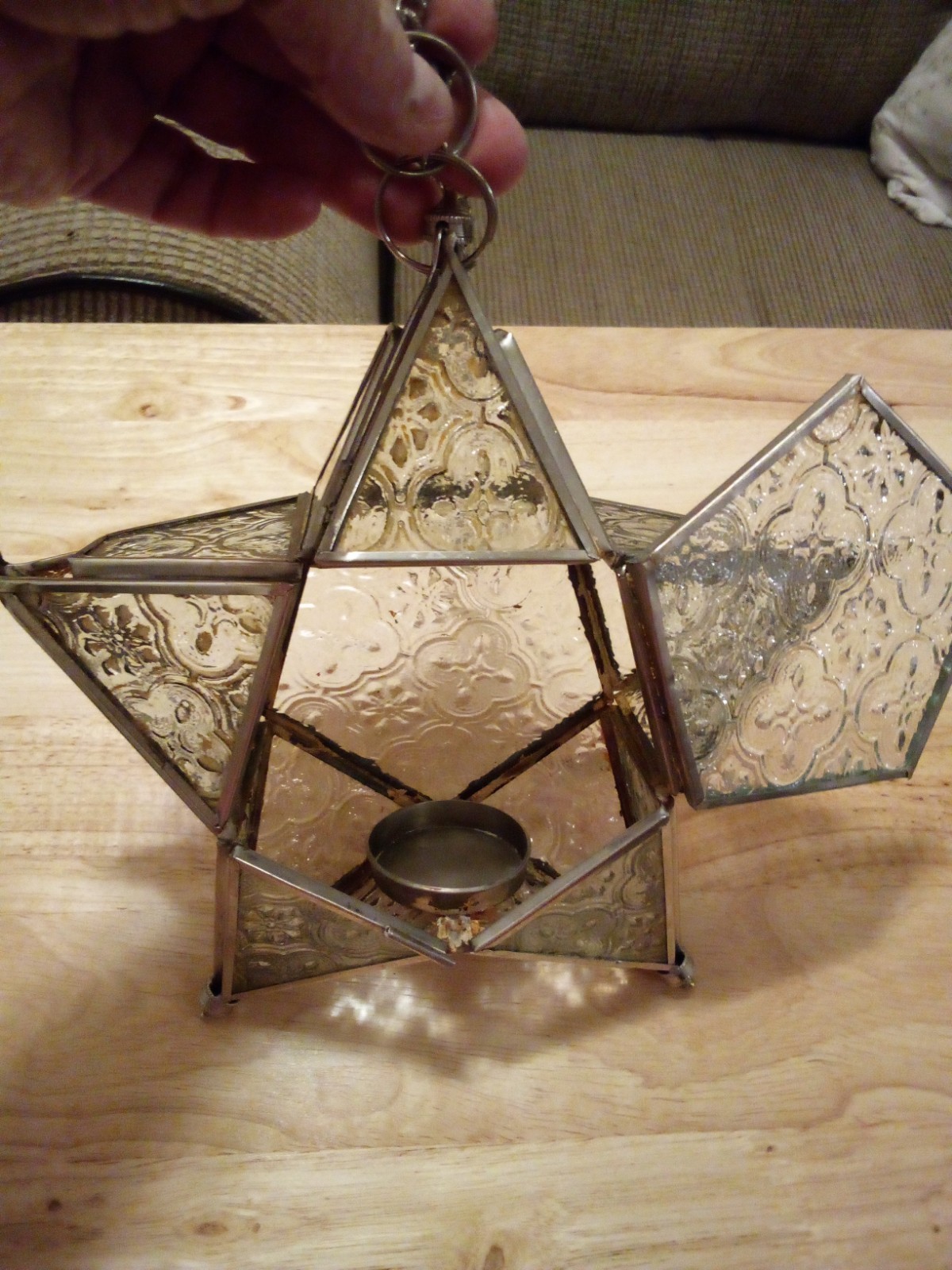 Vintage Moroccan Metal Glass Silver Star Tealite Hanging Lantern Decor 8\ Vintage Moroccan Metal Glass Silver Star Tealite Hanging Lantern Decor 8\