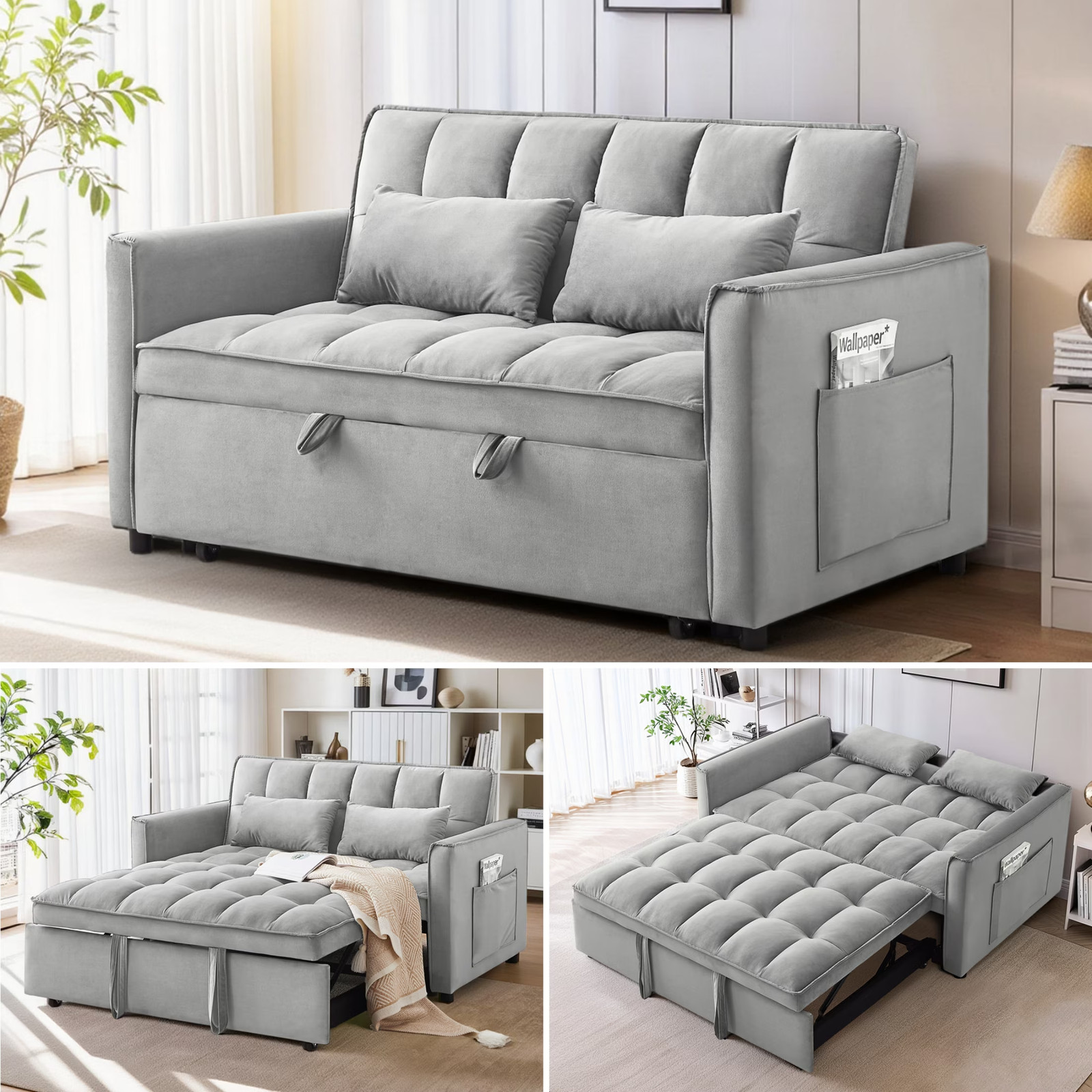 3&1 Convertible Sleeper Sofa Bed Velvet Pull Out Couch Adjustable Loveseat Futon 3&1 Convertible Sleeper Sofa Bed Velvet Pull Out Couch Adjustable Loveseat Futon