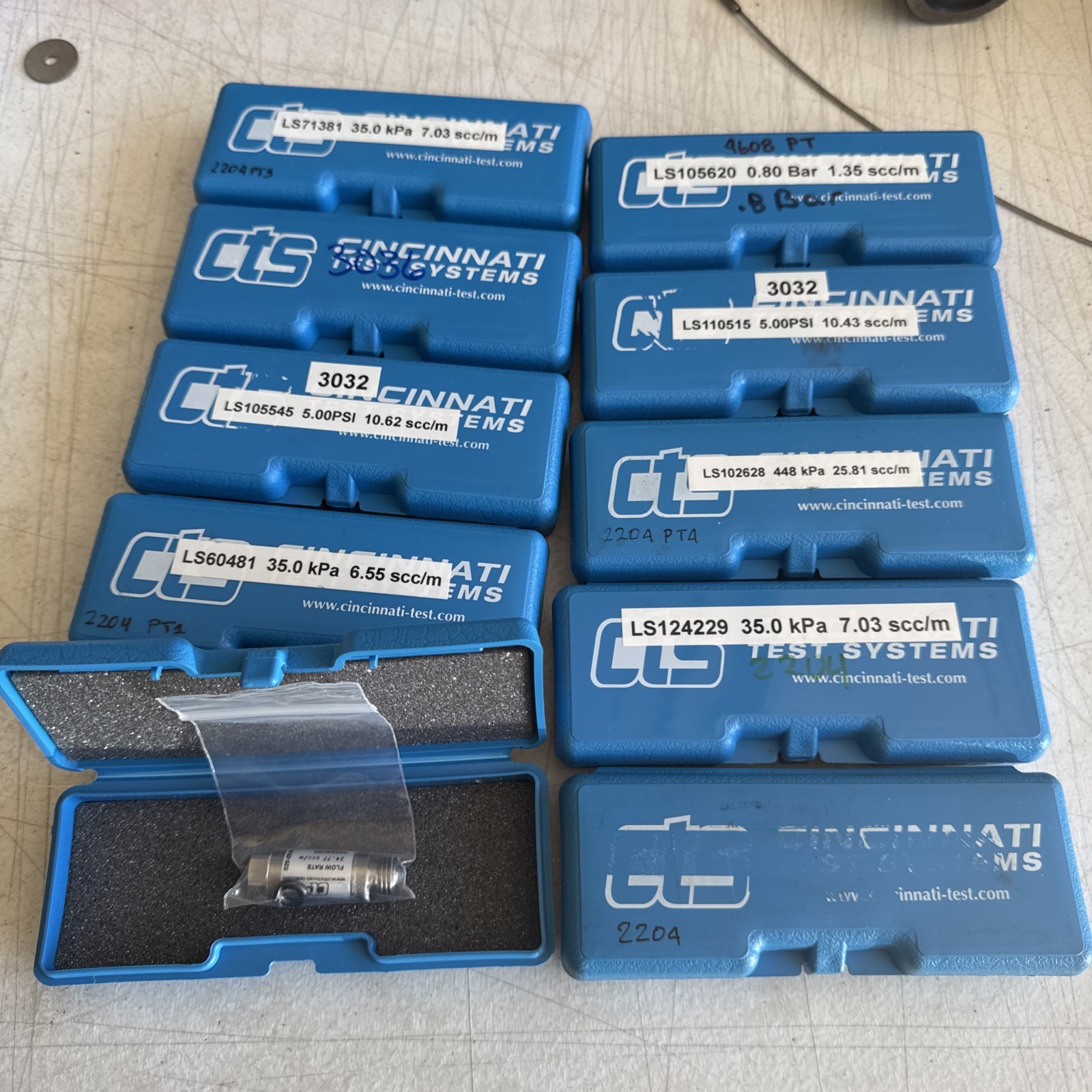 Lot of 10 CTS leak flow standards different flow rates 