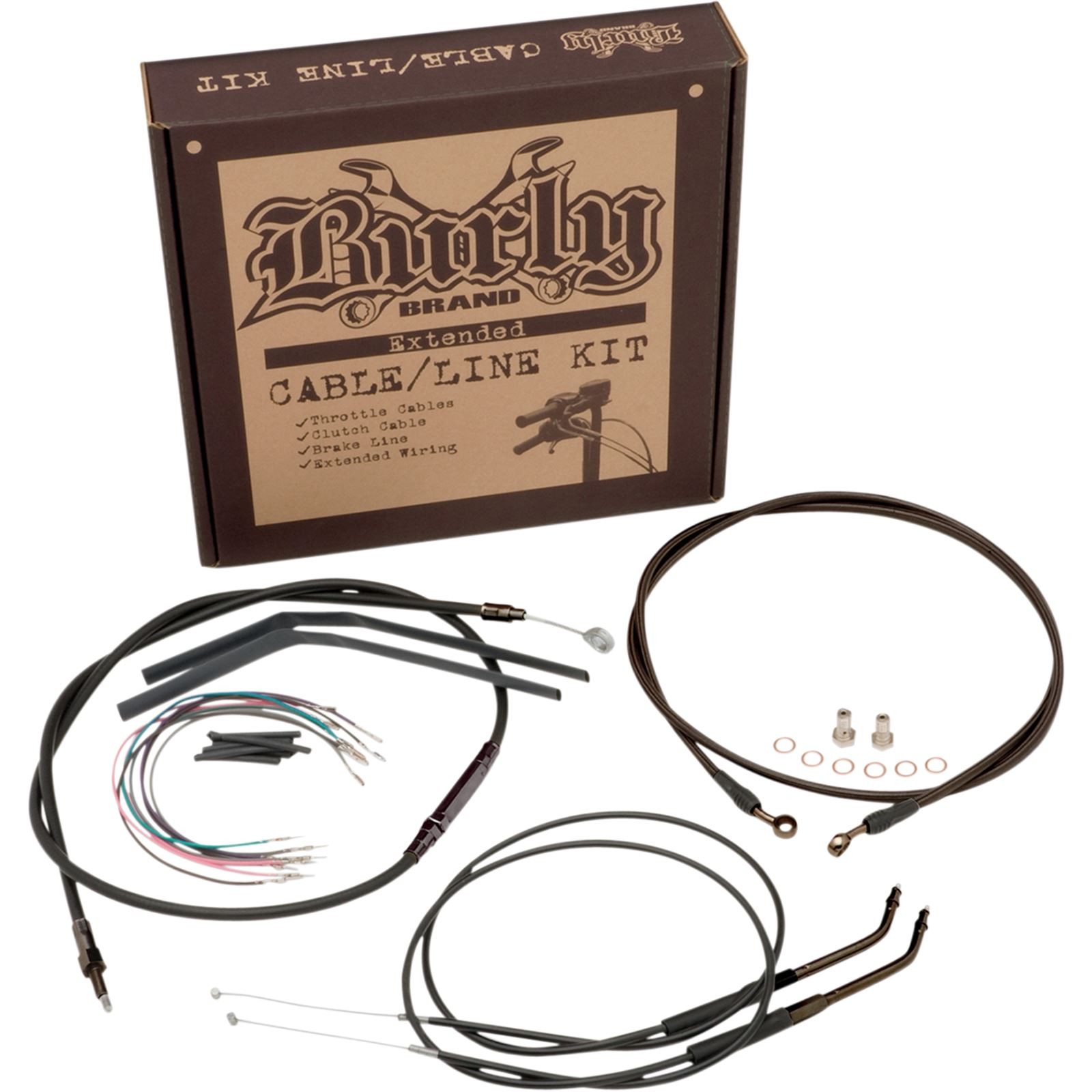 Burly Brand Complete Black Vinyl Handlebar Cable/Brake Line Kit For 16