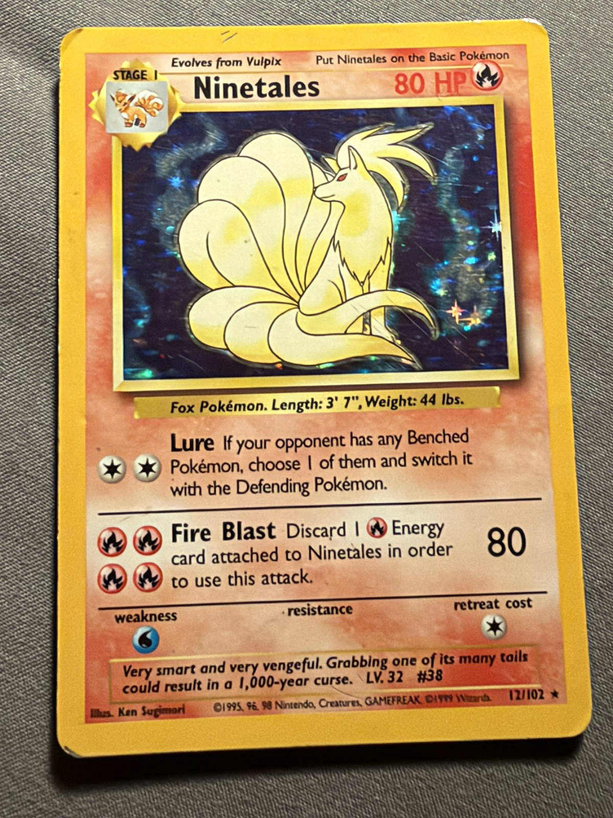 Wizards Ninetales 12/102 Base Set Holo Rare English Stage 1 80 HP 1999-2000 Wizards Ninetales 12/102 Base Set Holo Rare English Stage 1 80 HP 1999-2000