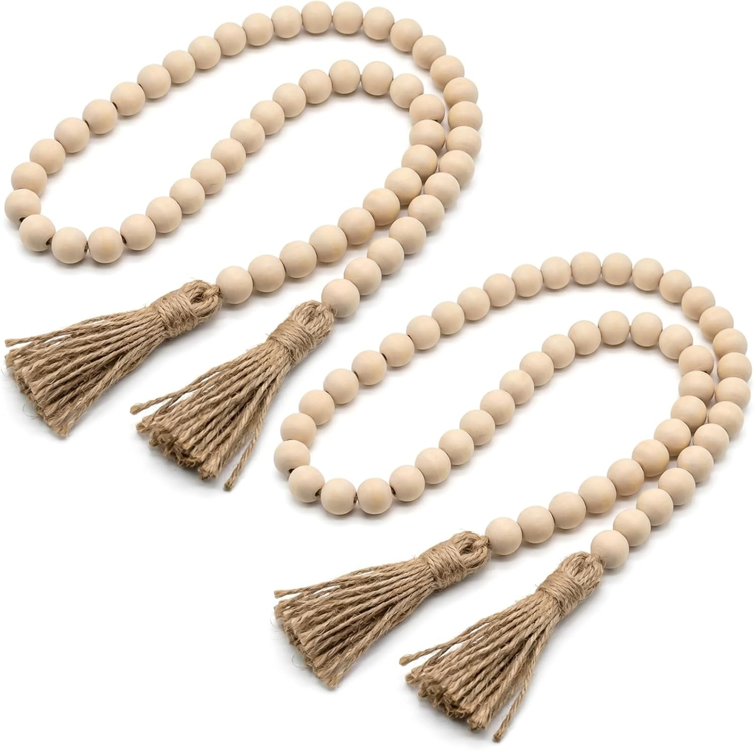 RAINFLOW Wood Bead Garland with Tassels - 2PCS 50 Inch Wooden Beads | 14MM Decor RAINFLOW Wood Bead Garland with Tassels - 2PCS 50 Inch Wooden Beads | 14MM Decor