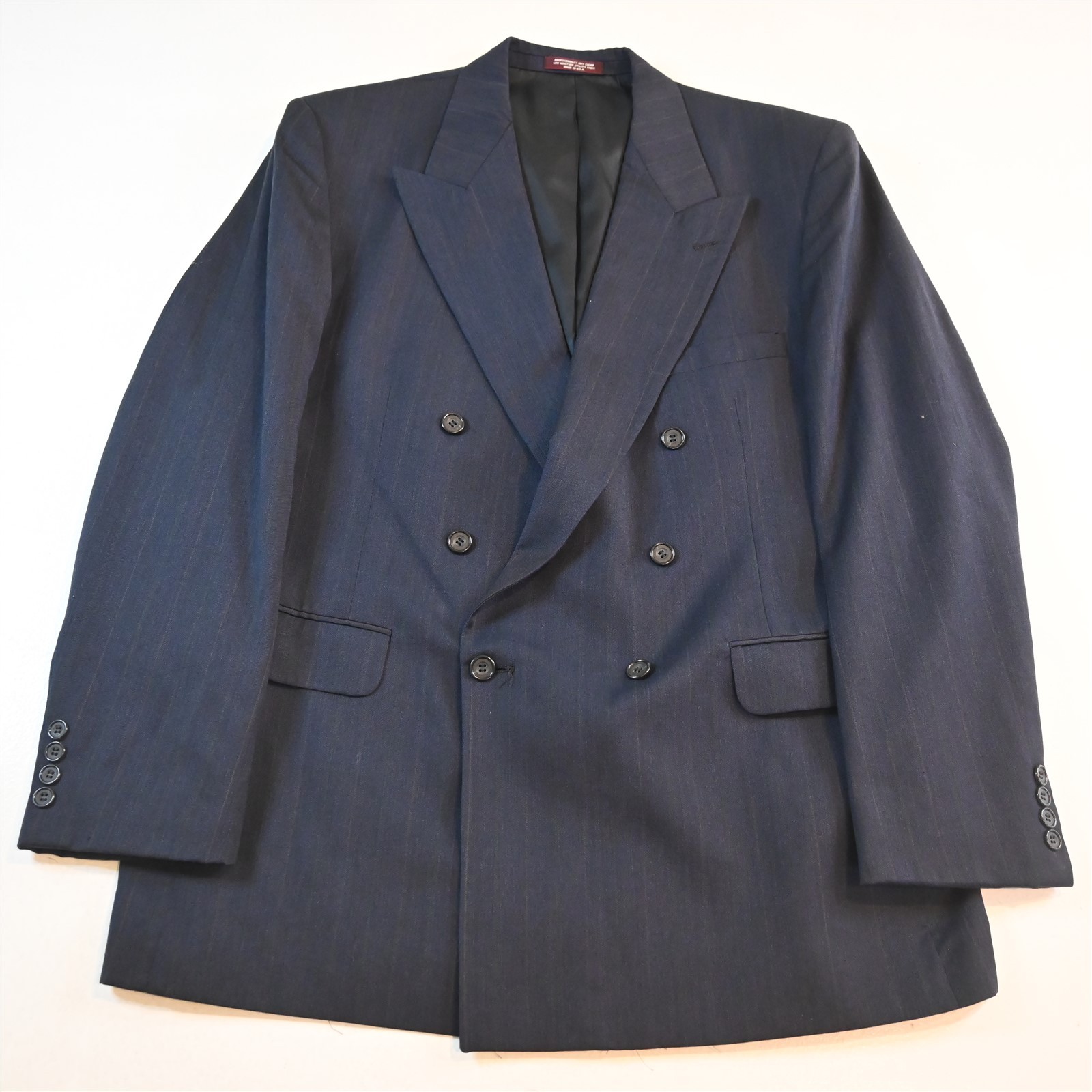 Vtg USA Made Double Breasted 46L Navy Blue 100% Wool Blazer Jacket Sport Coat