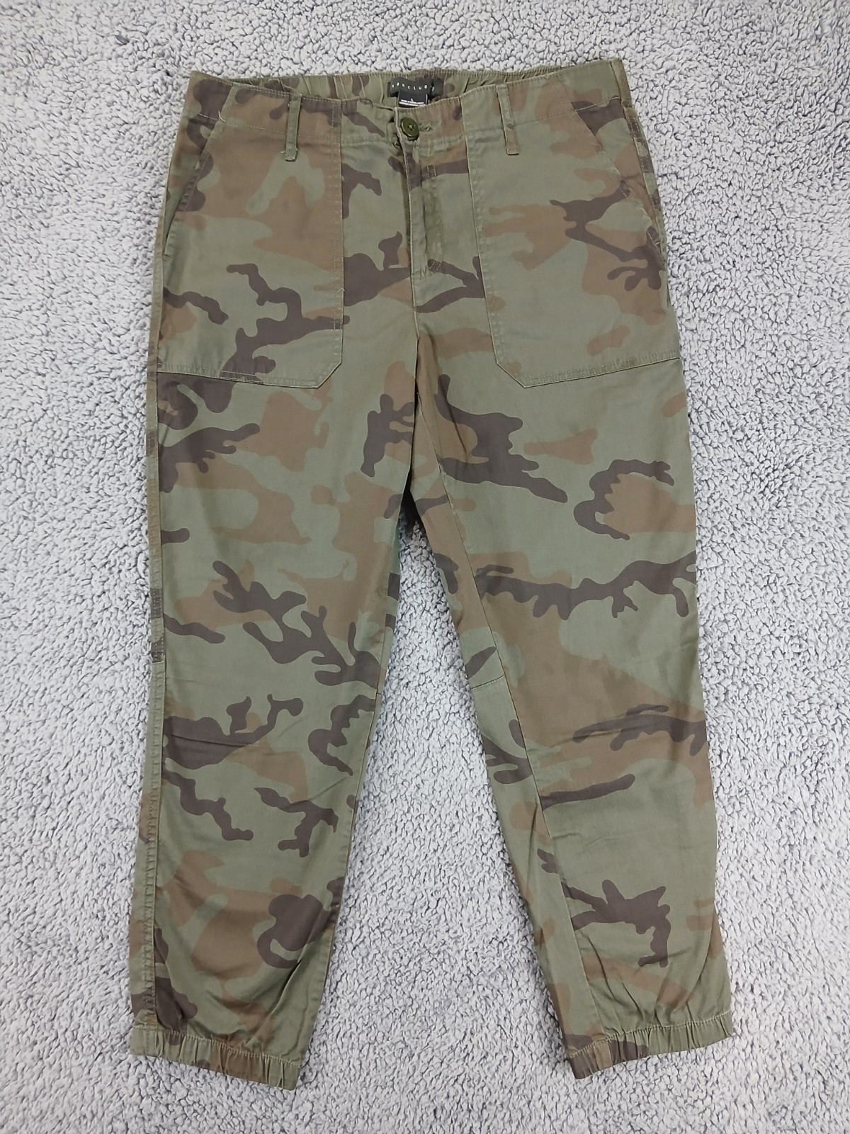 Sanctuary Pants Womens Large Green Camo Twill Elastic Waist Casual Pockets
