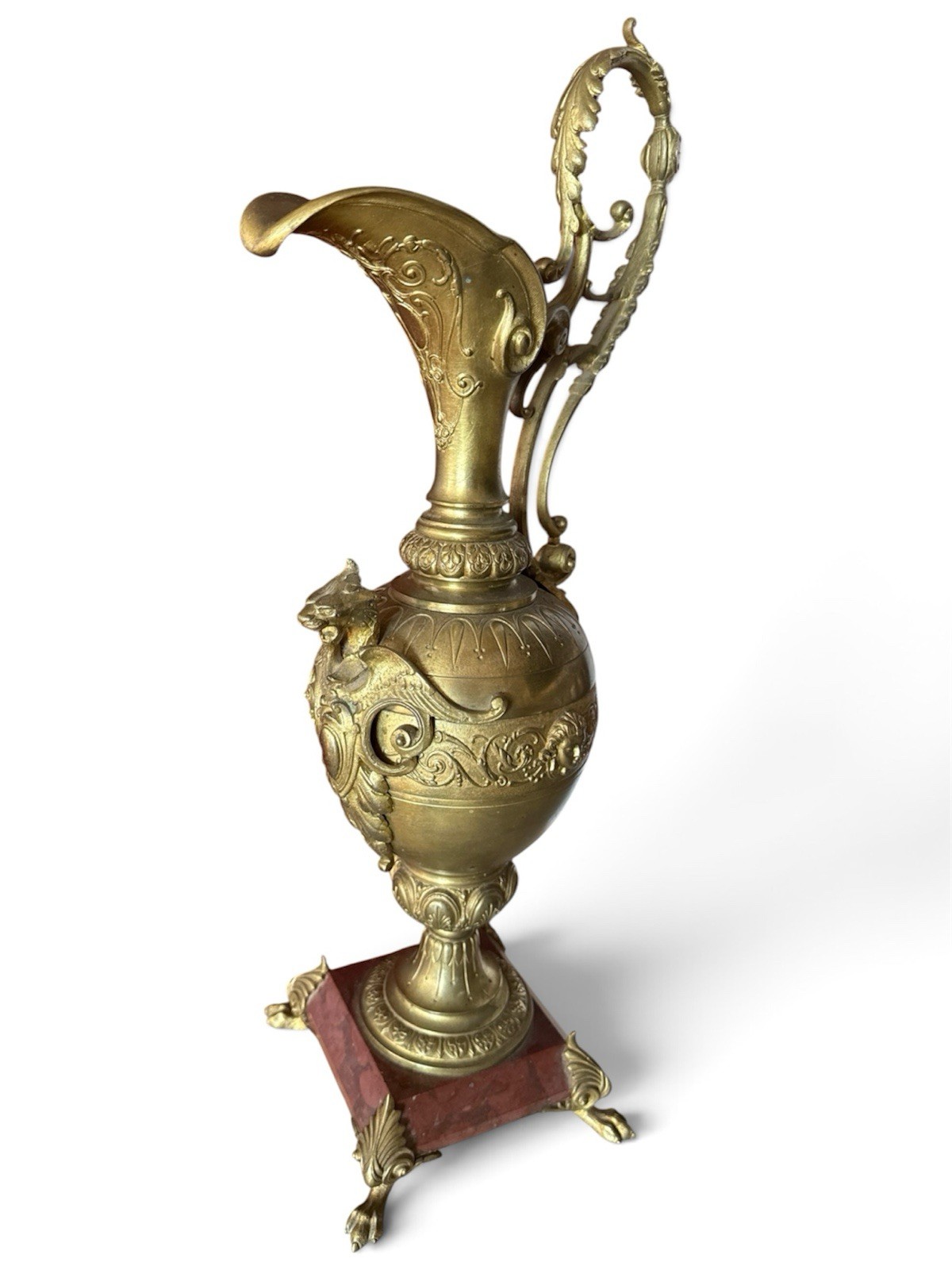 Monumental 19th Century French Renaissance Revival Griffin Ewer Marble Base
