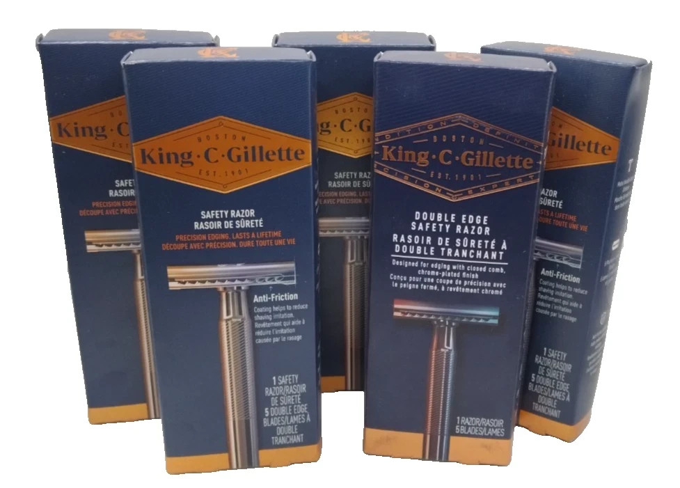 5X NEW King C Gillette Men\'s Double Edge Safety Razor + 5 Refill Blades 5X NEW King C Gillette Men\'s Double Edge Safety Razor + 5 Refill Blades