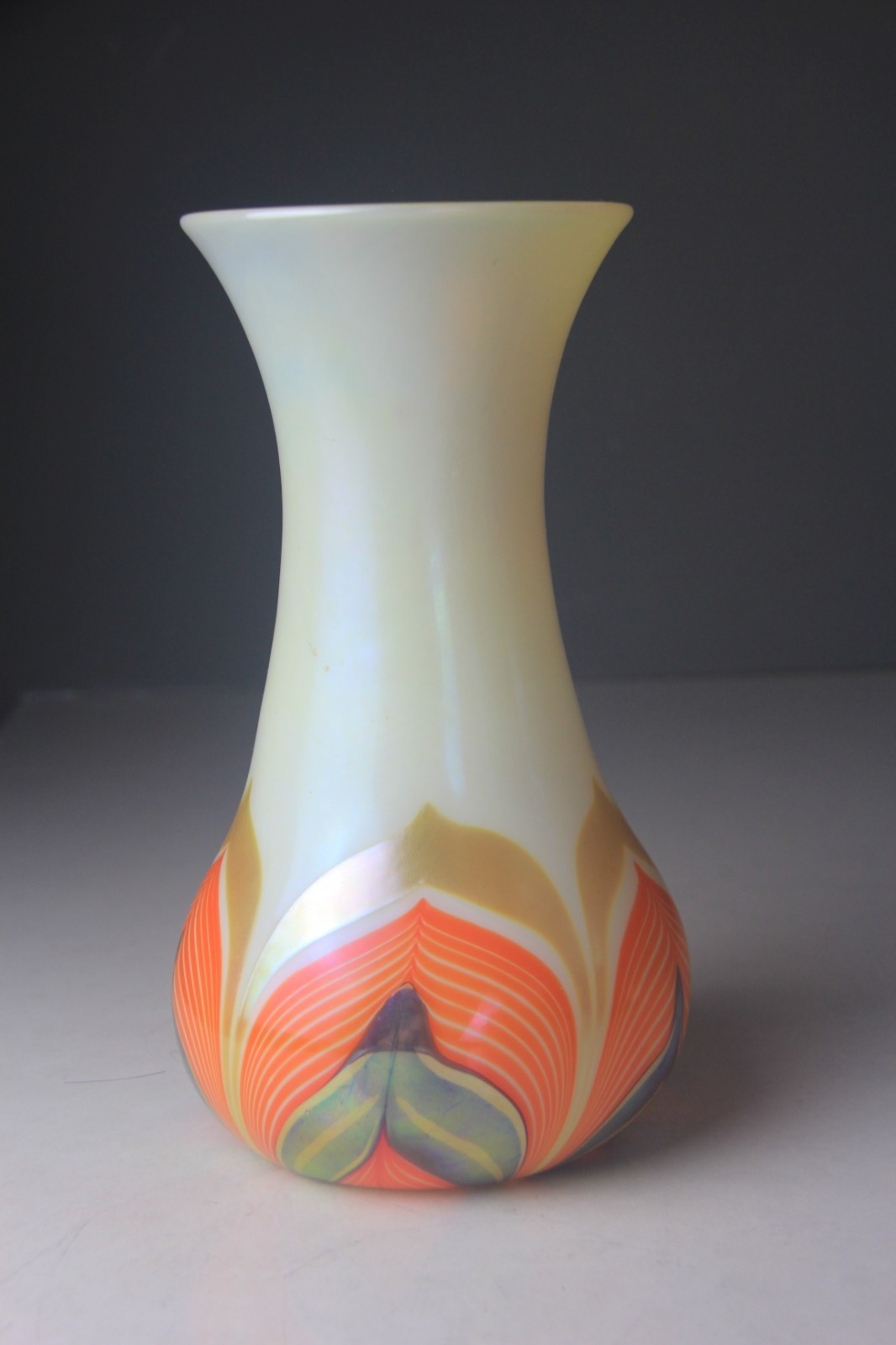 Rare Studio Art Glass Vase with Pulled Feather Pattern Rare Studio Art Glass Vase with Pulled Feather Pattern