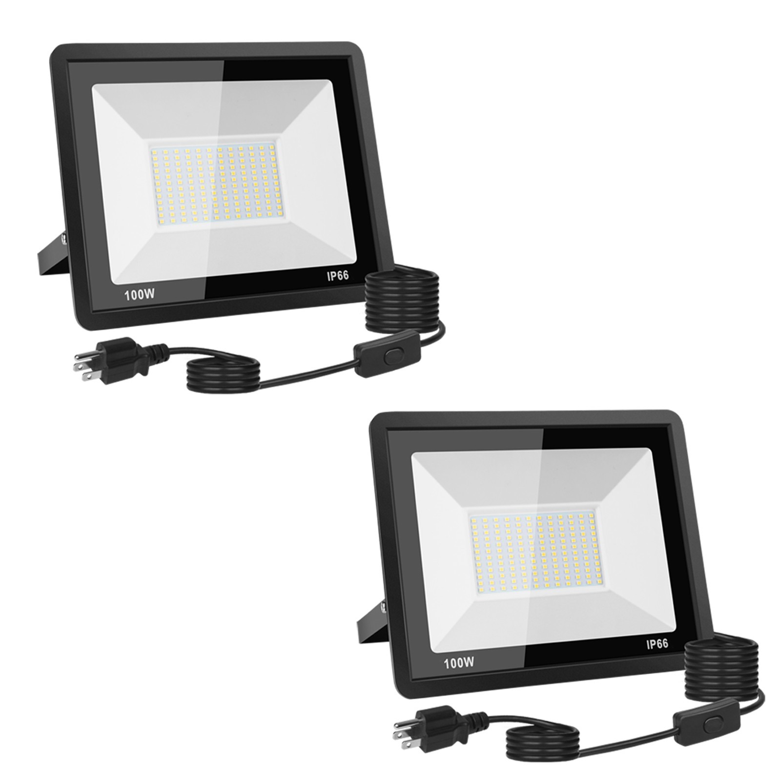 2Pack 100W 10000LM LED Flood Light Outdoor IP66 Waterproof, 5000K Daylight White 2Pack 100W 10000LM LED Flood Light Outdoor IP66 Waterproof, 5000K Daylight White