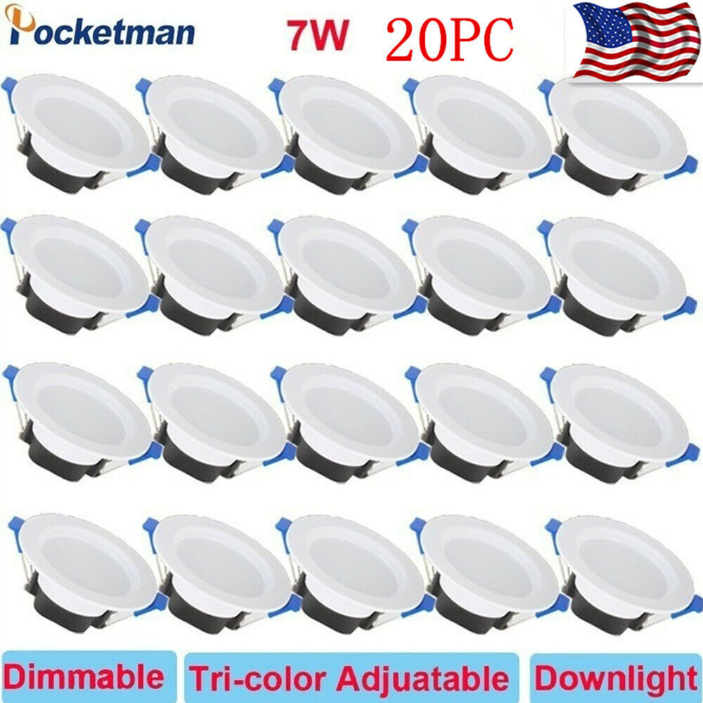10-30PCS 7W 3-Color Dimmable LED Downlight Recessed Ceiling Panel Light 85-265V
