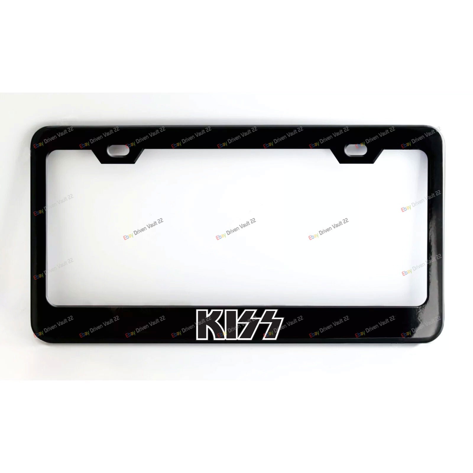 Kiss Custom Made Black Metal License Plate Frame  +Screw Caps