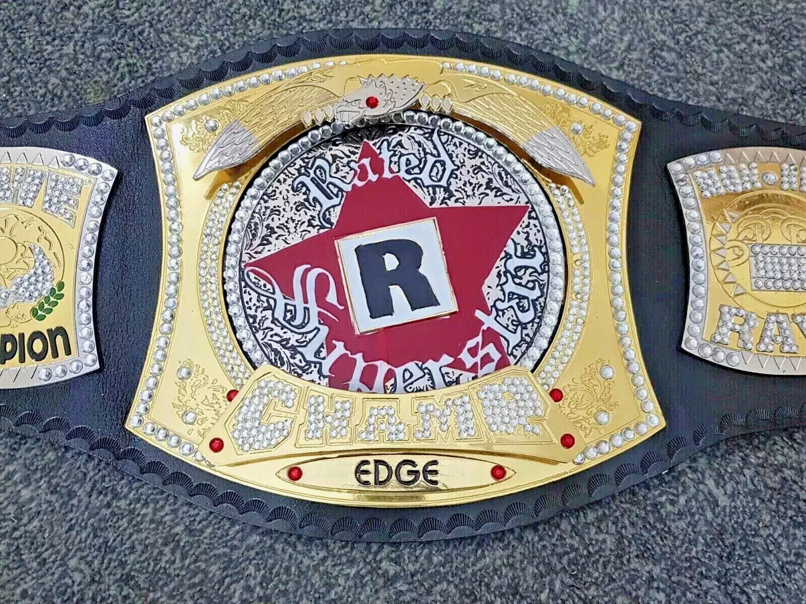 Edge Rated R Spinner Championship (2MM) Belt Adult Size champion Mattel Brass