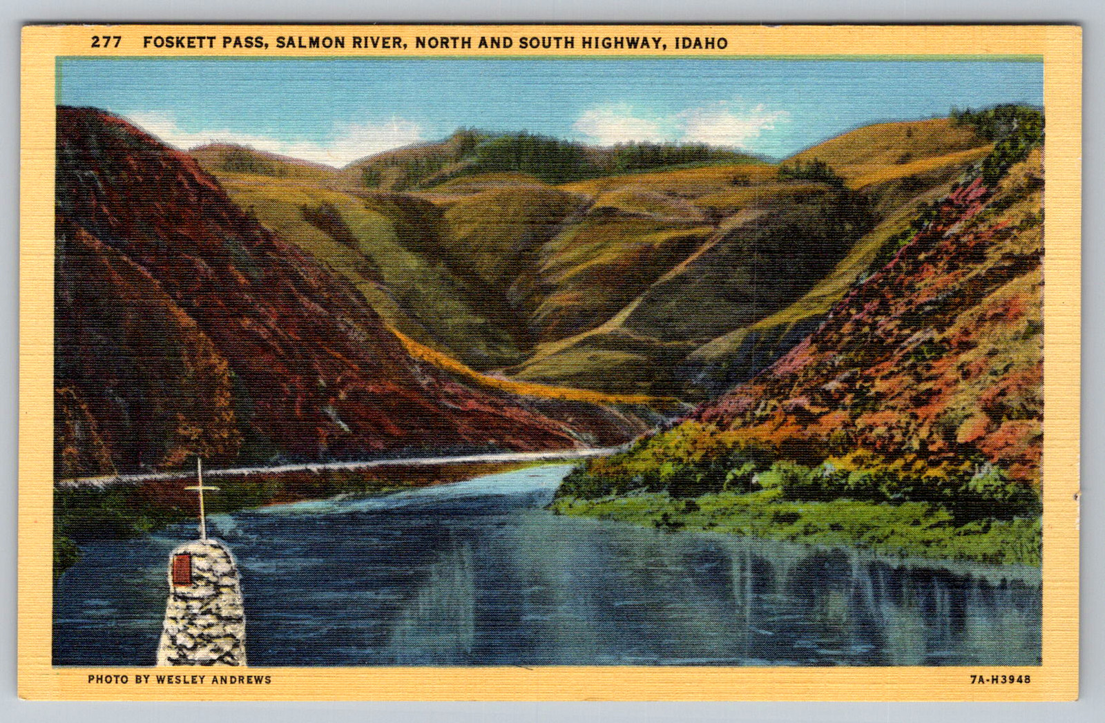c1940s Foskett Pass Salmon River Idaho Highway Monument Postcard