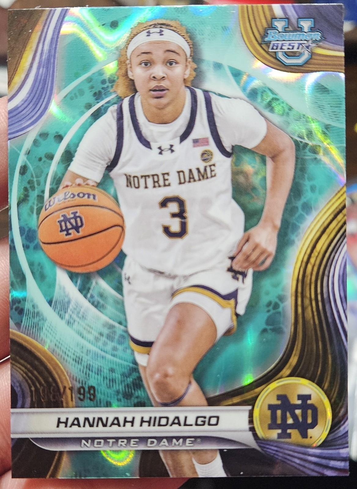 2024-25 BowmanU Best Hannah Hidalgo Aqua Lava Refractor /199 -1 BOOKEND 2024-25 BowmanU Best Hannah Hidalgo Aqua Lava Refractor /199 -1 BOOKEND