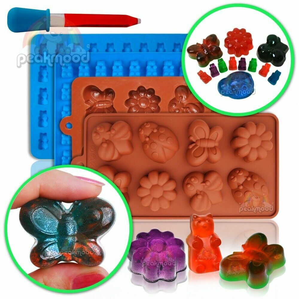 2 Pack Chocolate Molds Bear, Butterfly, Flower Molds for Chocolate & Gummy Molds