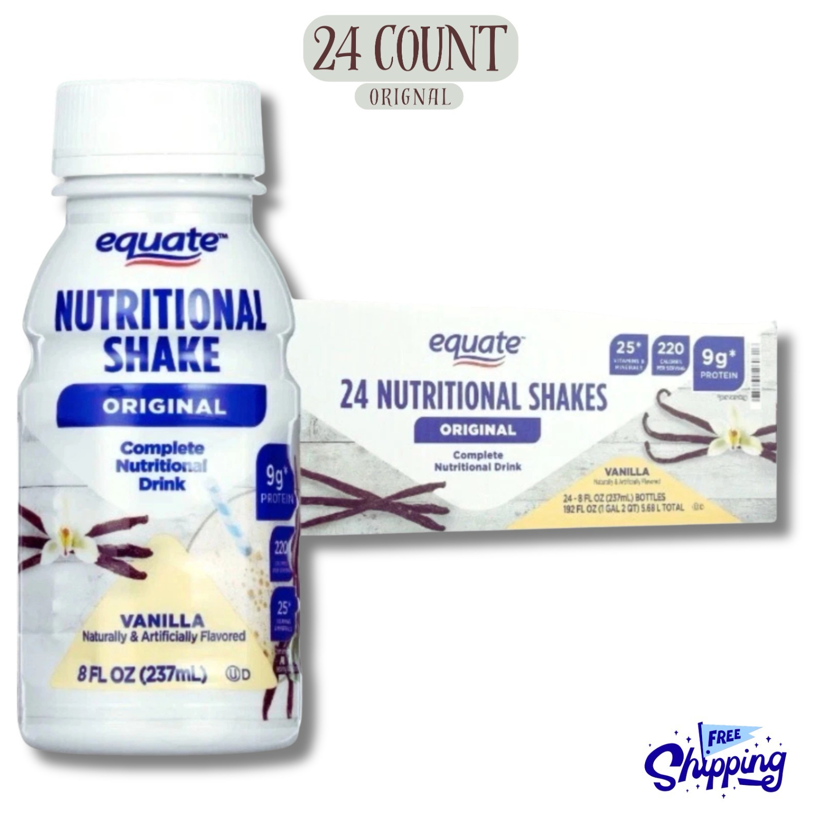 Equate Original Meal Replacement Nutritional Shakes, Vanilla, 8 Fl Oz, 24 Count Equate Original Meal Replacement Nutritional Shakes, Vanilla, 8 Fl Oz, 24 Count
