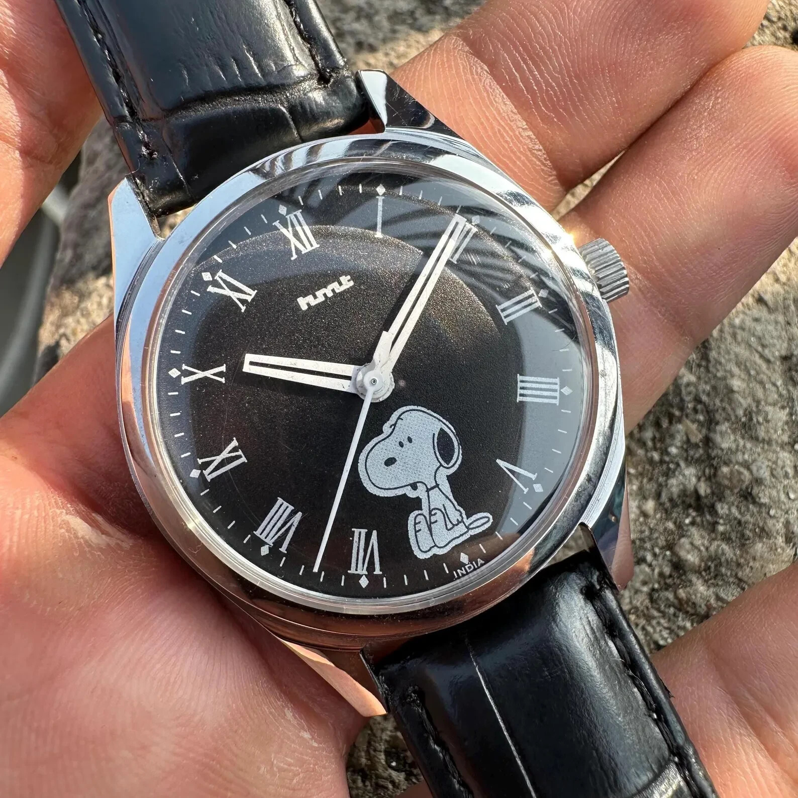Used HMT Hand Crafted Dial Snoopy Dog 17 Jewels Hand Winding Men\'s Watch.