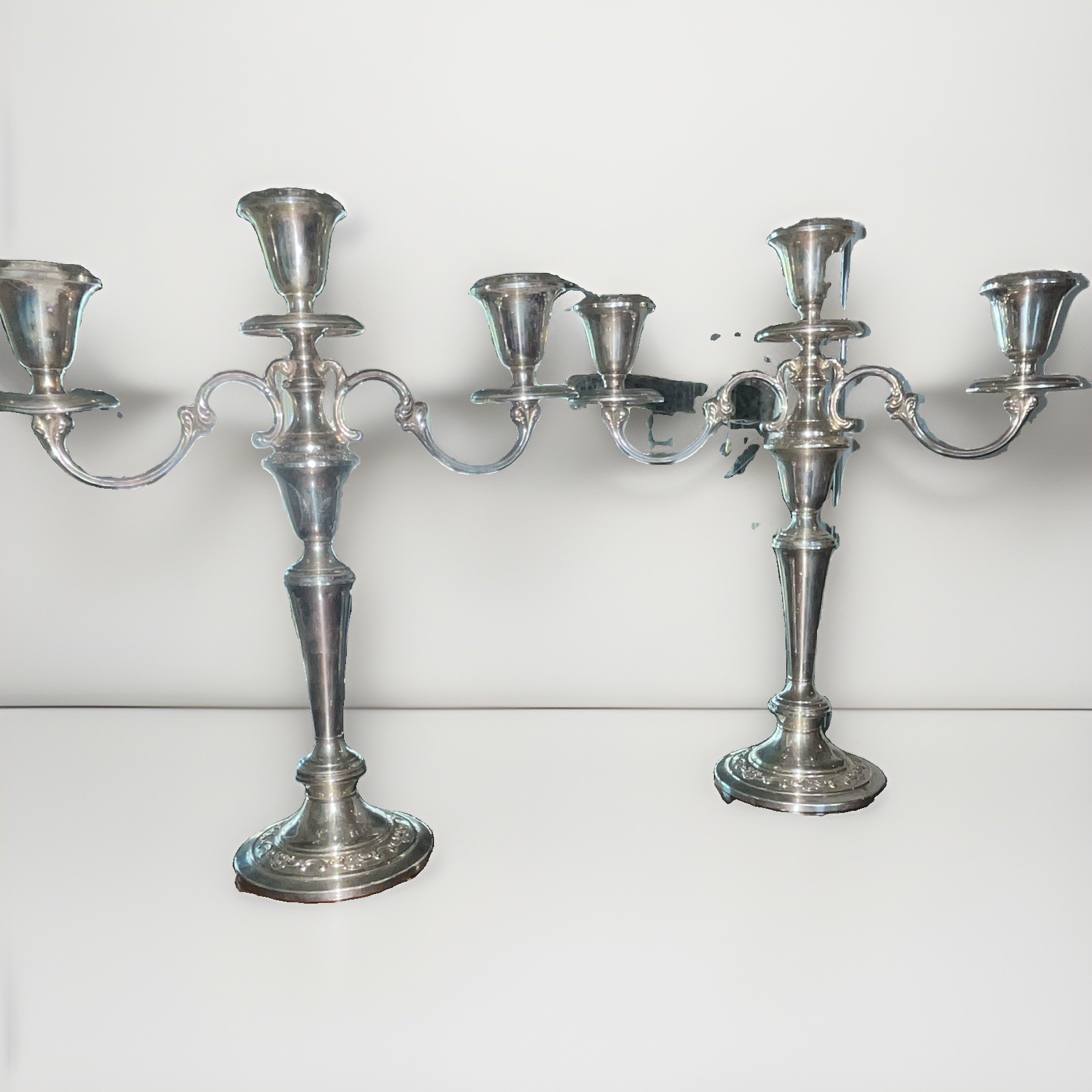 Gorham Sterling Silver 3-Arm Candelabras Candlesticks Pair of 2 Gorham Sterling Silver 3-Arm Candelabras Candlesticks Pair of 2