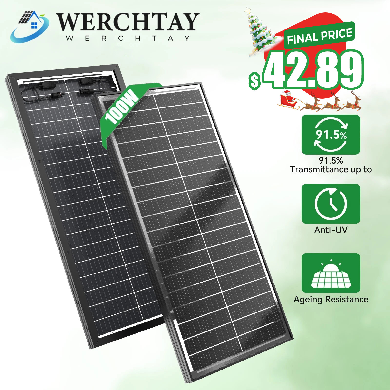 100 Watt Solar Panel Bifacial N-Type 12V Home PV Power Off-Grid RV Camper System