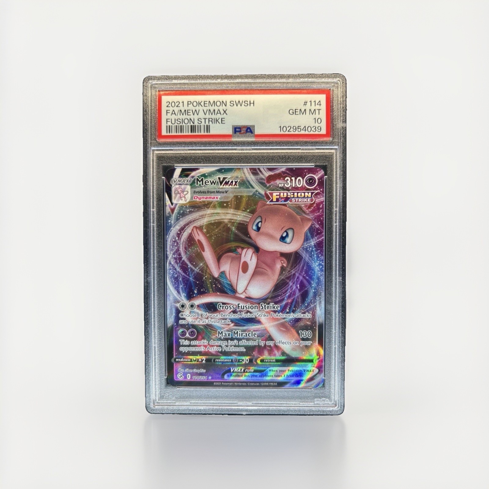 2021 Pokemon SWSH Fusion Strike Mew VMAX /264 PSA 10 GEM MINT GEM MINT Rare Holo 2021 Pokemon SWSH Fusion Strike Mew VMAX /264 PSA 10 GEM MINT GEM MINT Rare Holo