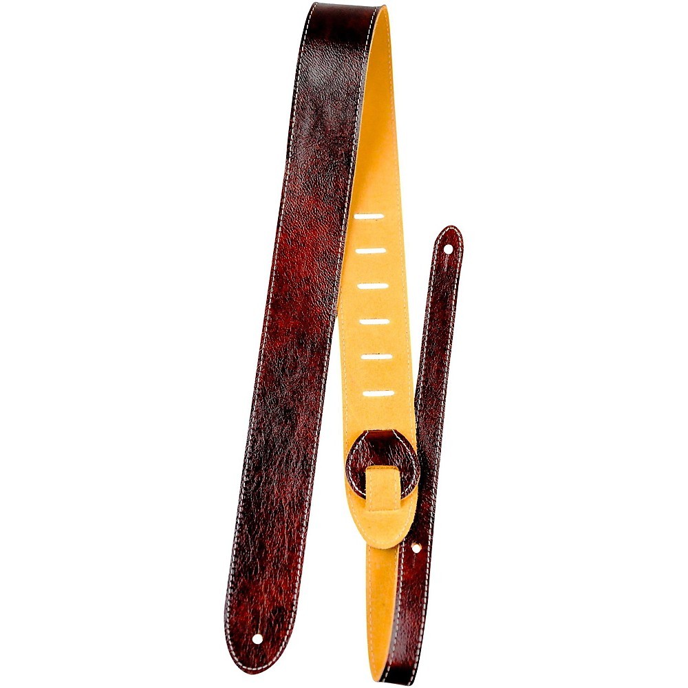Perri's Italian Garment Leather Guitar Strap Premium Suede Backing Mahogony 2
