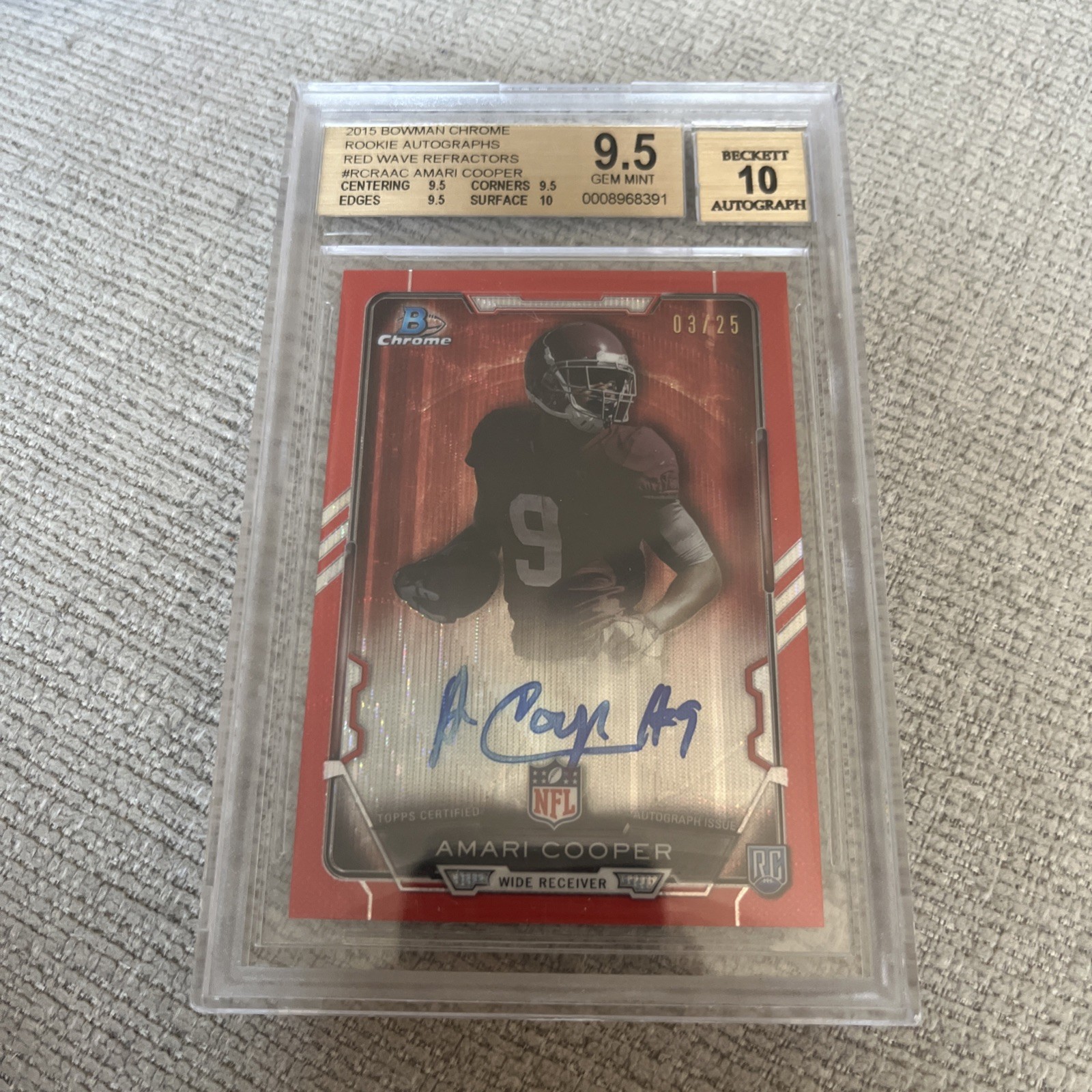 2015 Bowman Chrome Amari Cooper Rookie Auto Red Wave /25 BGS 9.5 AUTO 10