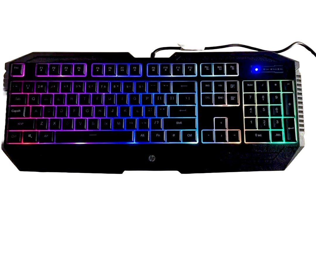 HP Mechanical LED backlit Keyboard USB Wired GK1100 Working Condition