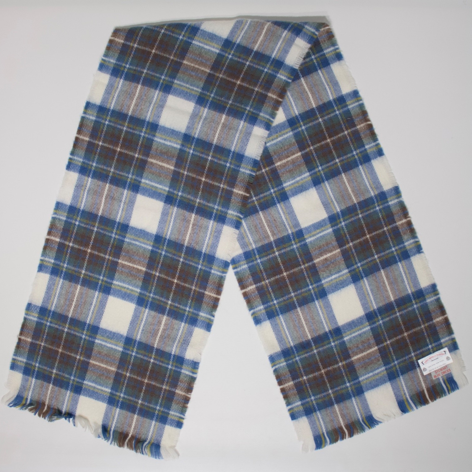 VTG James Pringle Weavers 100% New Wool Scarf Made in Scotland Blue Brown Plaid VTG James Pringle Weavers 100% New Wool Scarf Made in Scotland Blue Brown Plaid