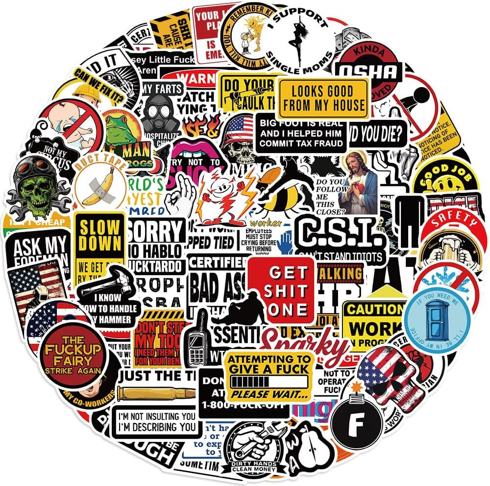 100Pcs Funny Hard Hat Stickers (Dirty) for Adult Tool Box, Helmet, Prank Meme Vi