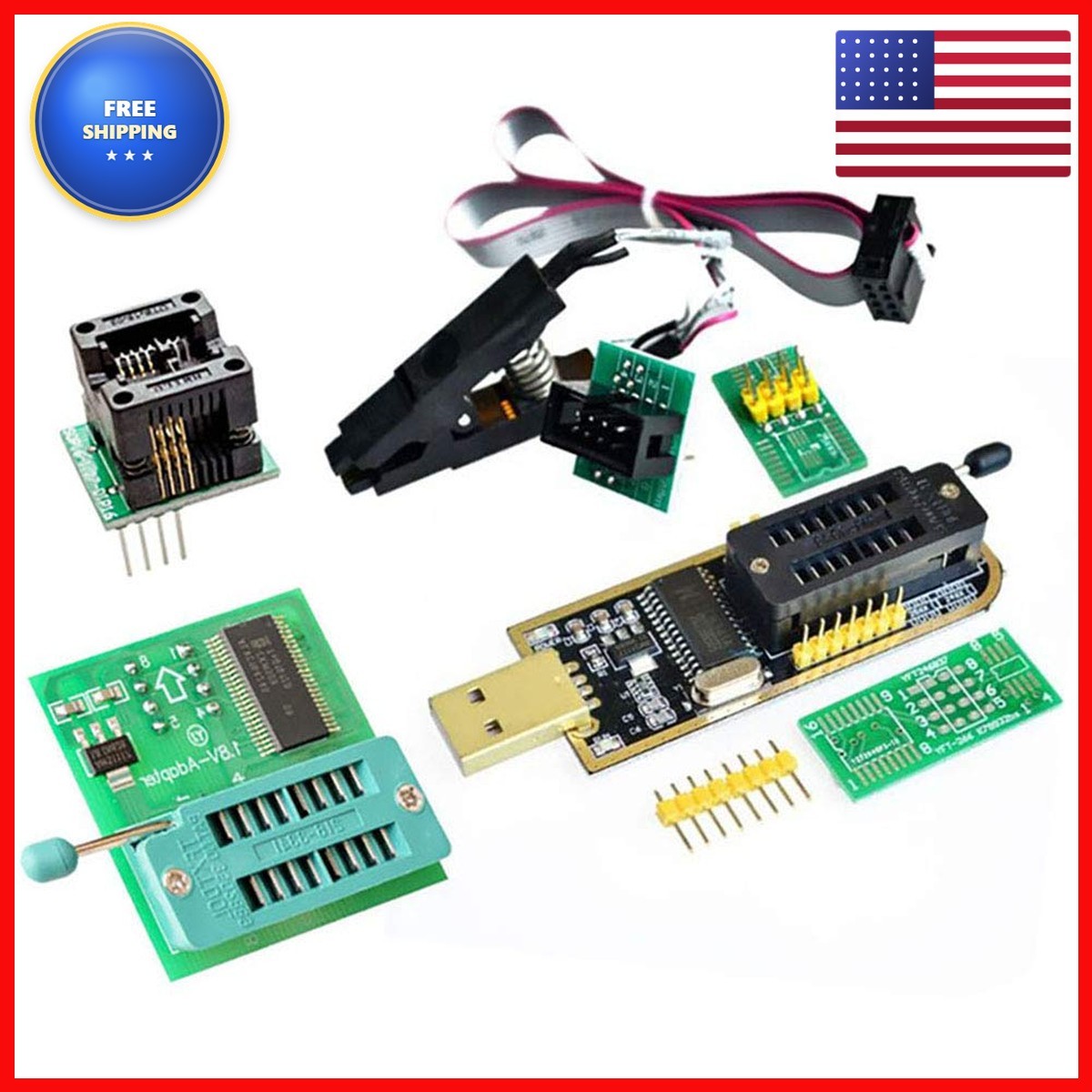 AITRIP CH341A EEPROM BIOS USB Programmer + SOIC8 Clip + 1.8V Adapter for 24 25 AITRIP CH341A EEPROM BIOS USB Programmer + SOIC8 Clip + 1.8V Adapter for 24 25