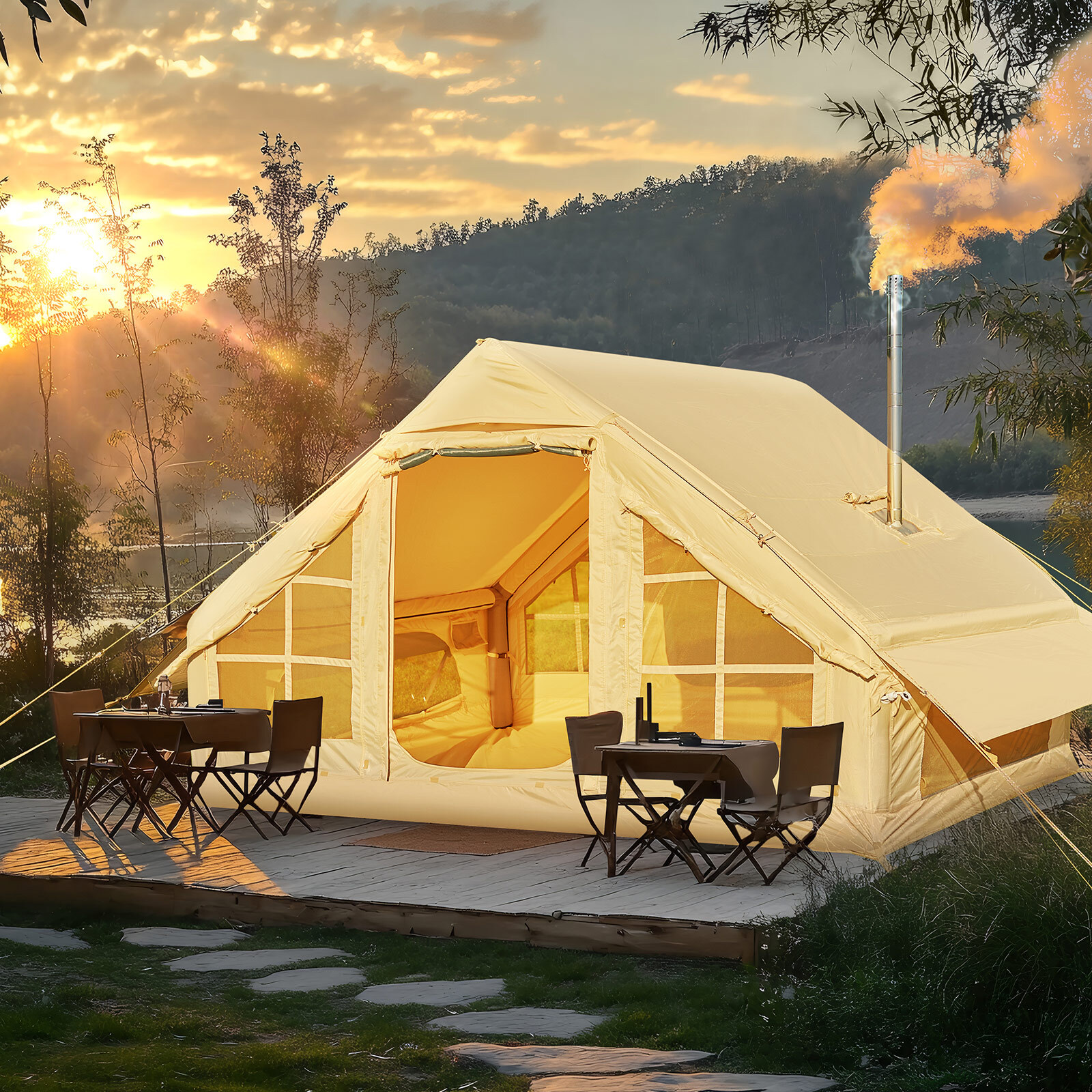 NAIZEA 6 Person Inflatable Tents for Camping Blow Up Tent Hand Pump Stove Jack