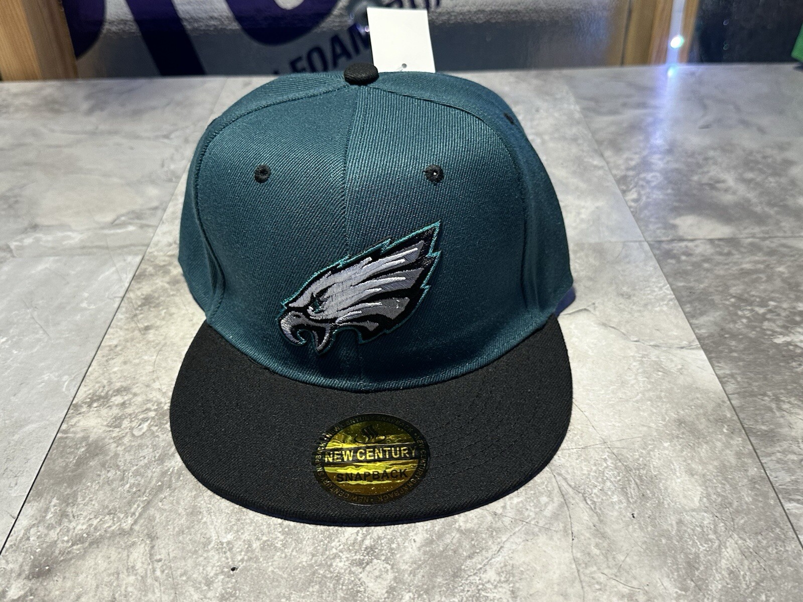NWT New Century Philadelphia Eagles Green/ Black Brim SnapBack Hat Cap Lid NWT New Century Philadelphia Eagles Green/ Black Brim SnapBack Hat Cap Lid