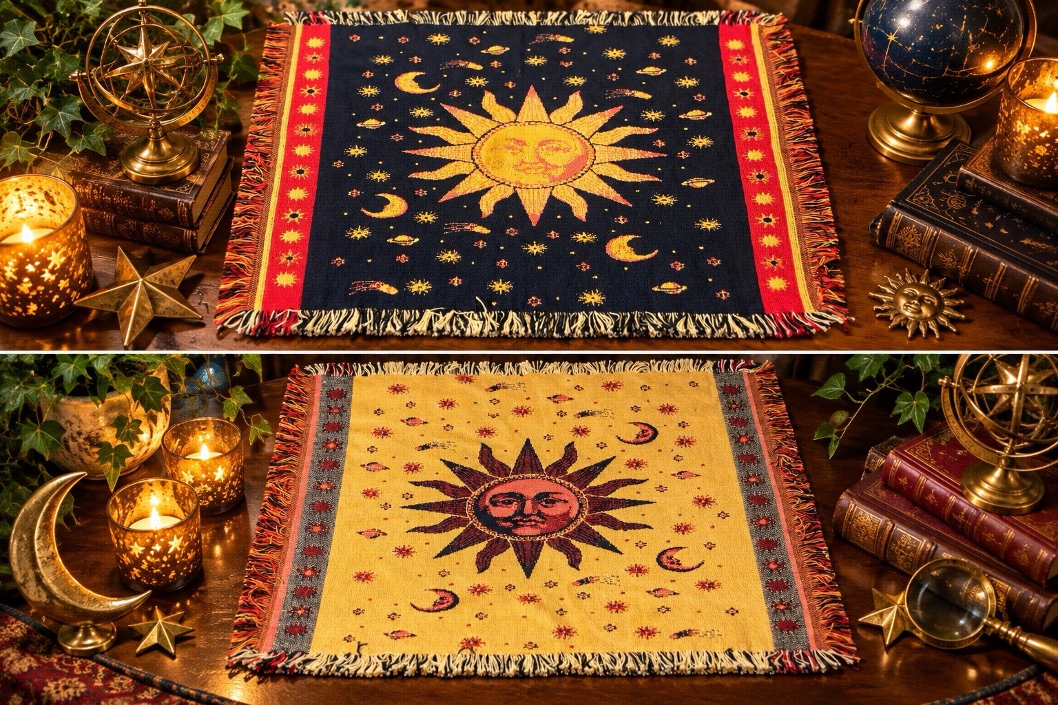Vintage The Rug Barn Inc. Celestial Sun & Moon Table Rug 17 × 14 100% Cotton USA