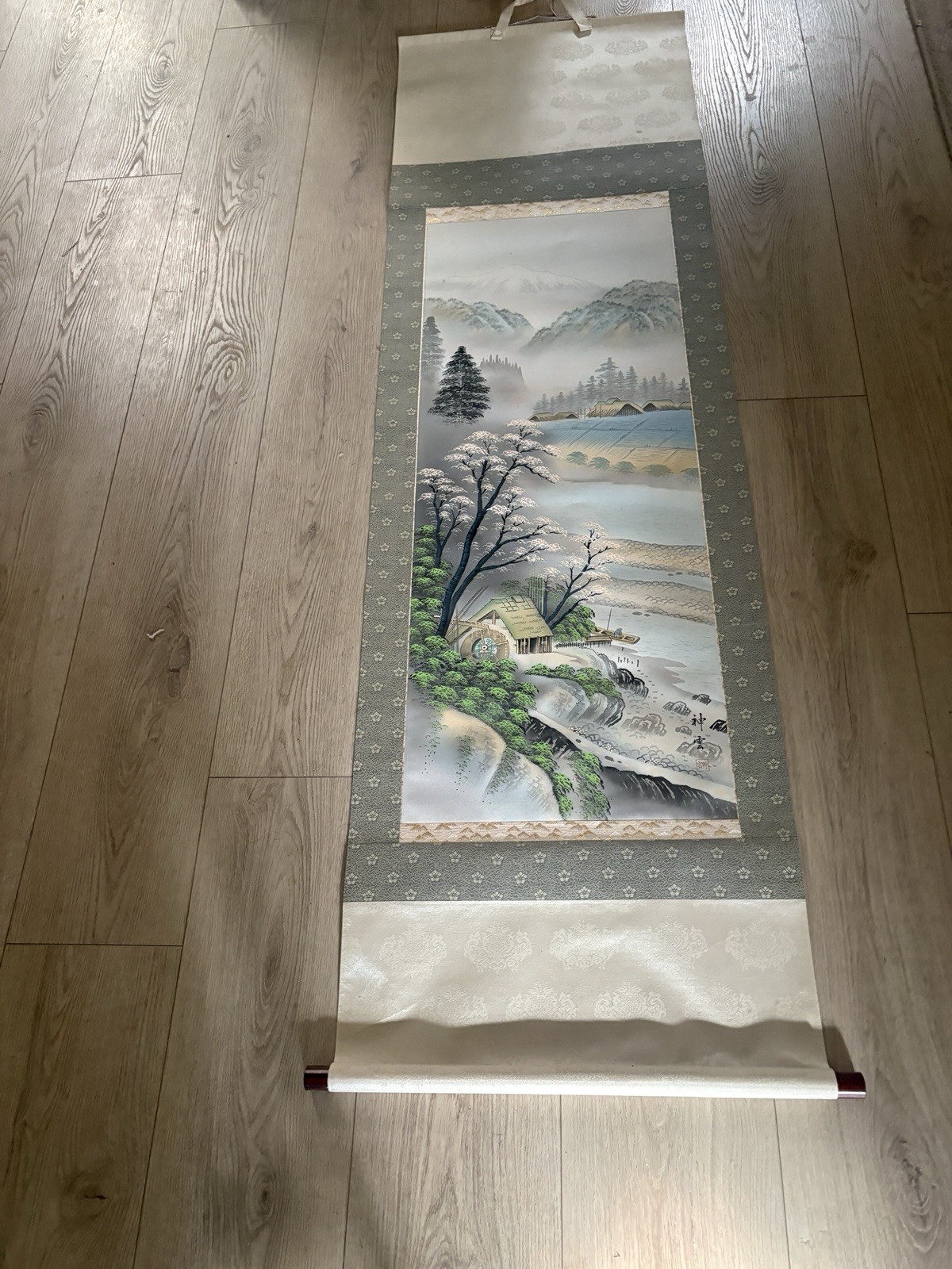 Vintage Japanese Hanging Scroll Kakejiku - Signed Shin\'un Landscape Painting