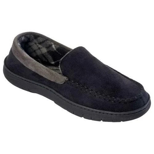 Haggar Mens Microsuede Venetian Slipper Plaid Fleece Lining Black Haggar Mens Microsuede Venetian Slipper Plaid Fleece Lining Black