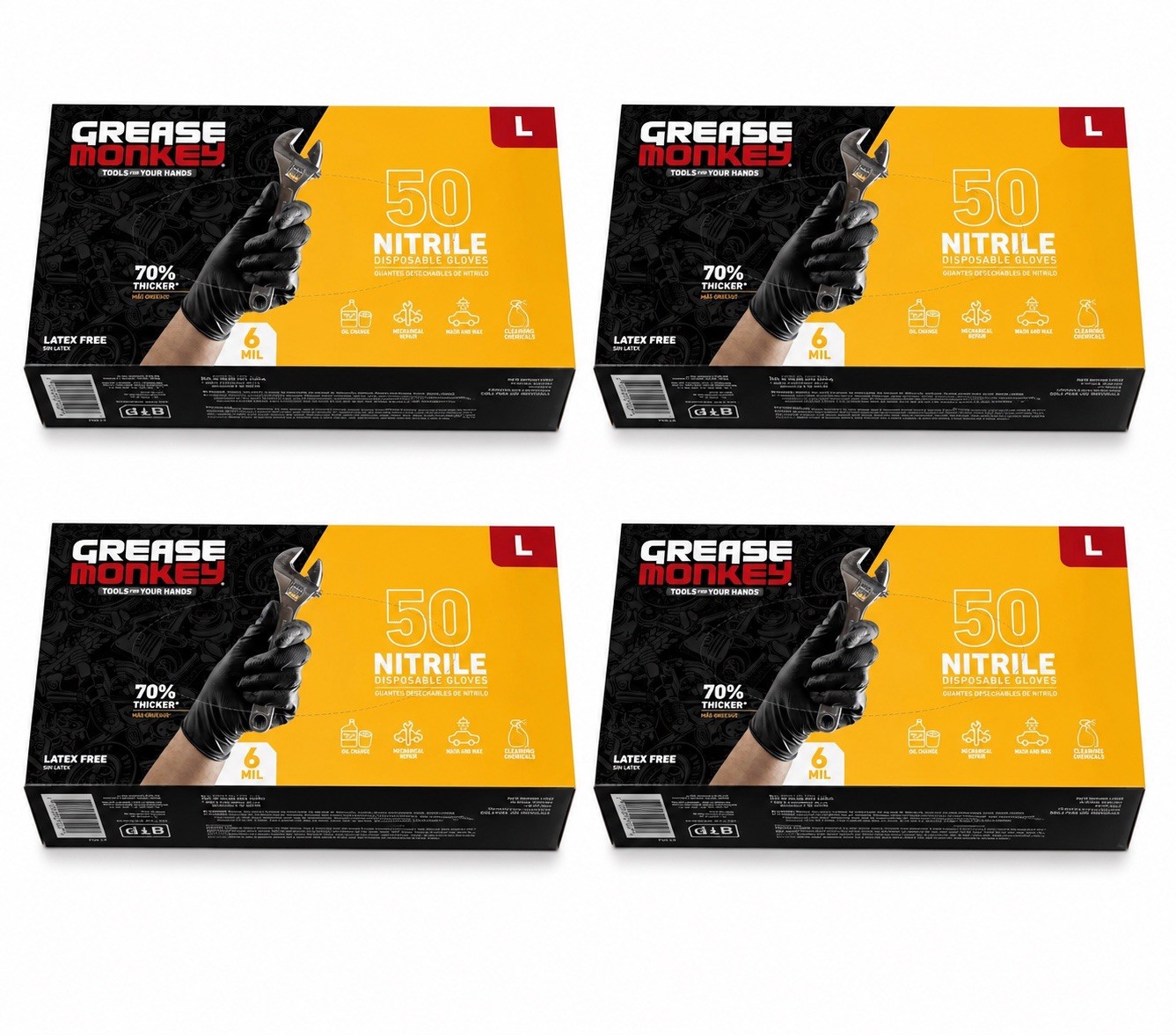 Grease Monkey Gorilla Grip Nitrile Gloves Size Large, 4 BOXES OF 50 (200 GLOVES) Grease Monkey Gorilla Grip Nitrile Gloves Size Large, 4 BOXES OF 50 (200 GLOVES)