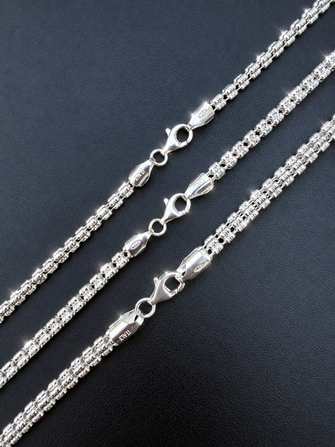 Real 925 Sterling Silver Diamond Cut Barrel Ice Link Chain Necklace 4-5mm ITALY