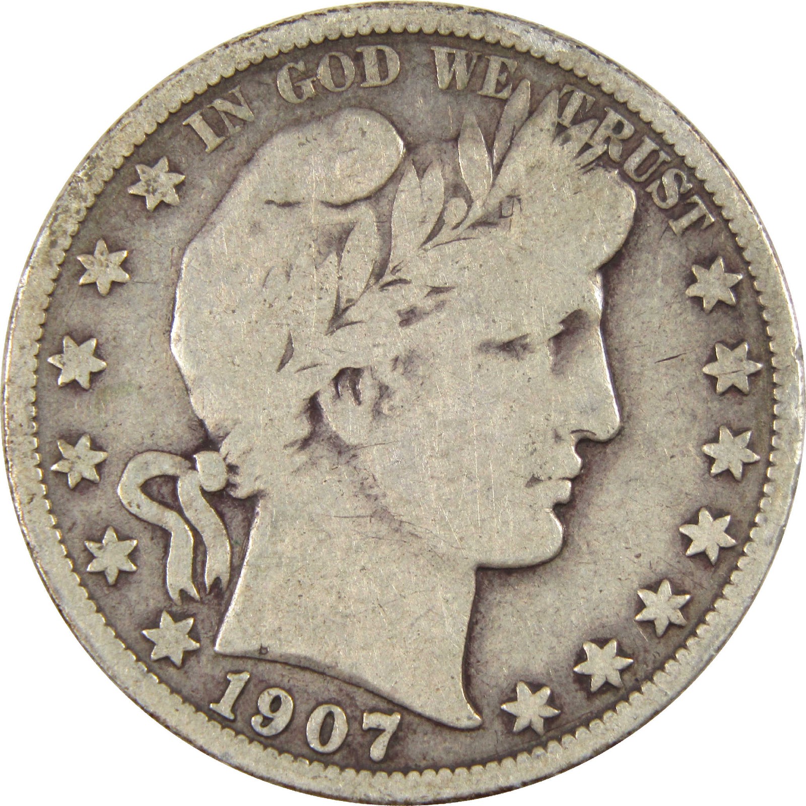 1907 Barber Silver Half Dollar G Good 50c Coin Collectible