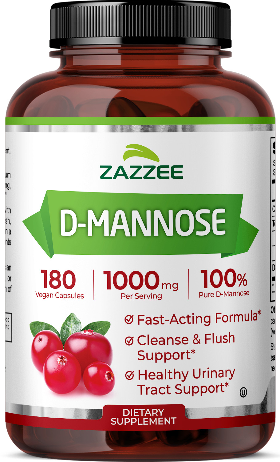 D-Mannose Capsules, 180 Vegan Capsules, 1000mg, 100% Pure UTI Relief, Kosher