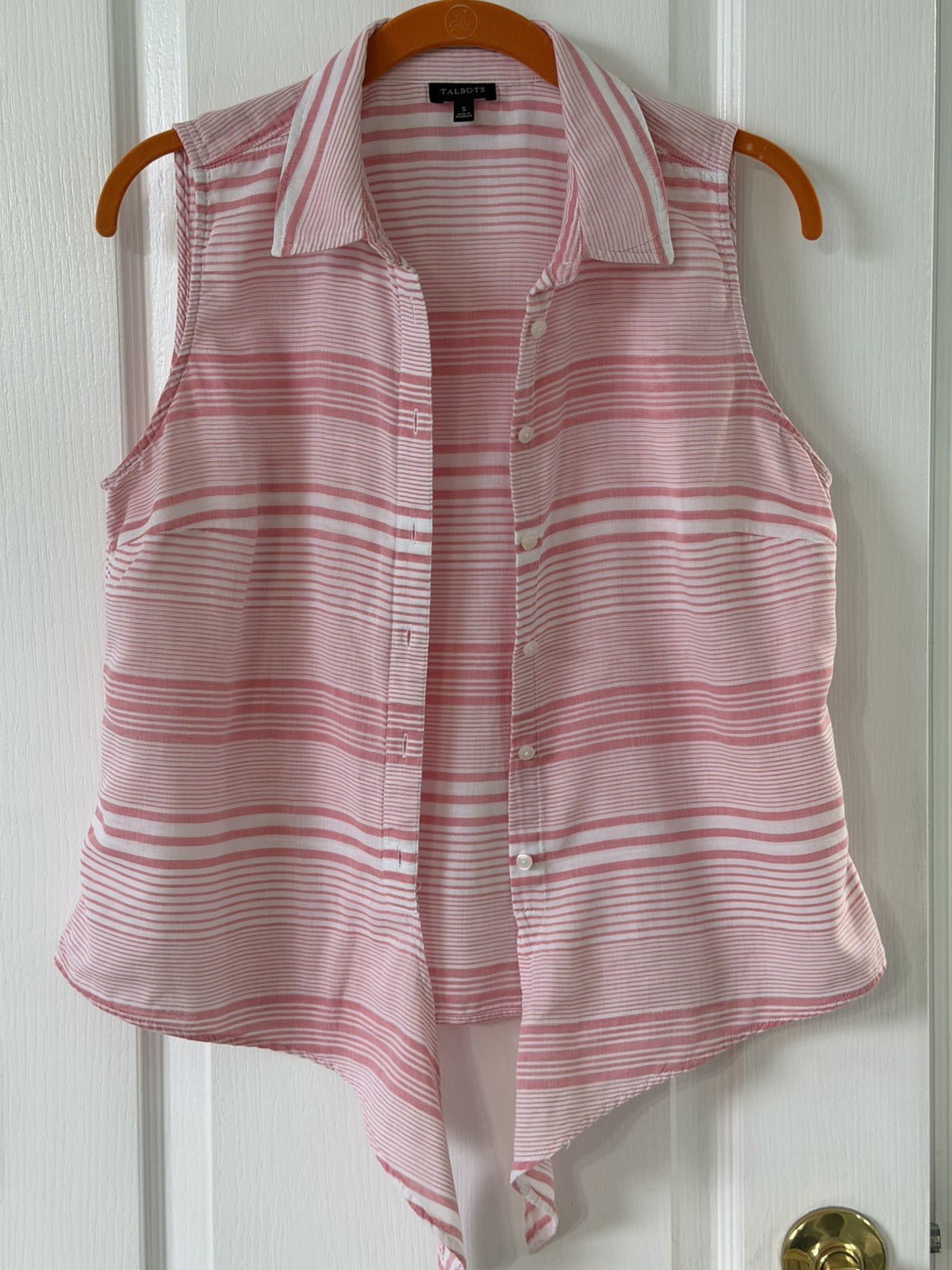 TALBOT’s Women’s Lightweight Cotton Collared Blouse Pink & White Stripe SZ S TALBOT’s Women’s Lightweight Cotton Collared Blouse Pink & White Stripe SZ S