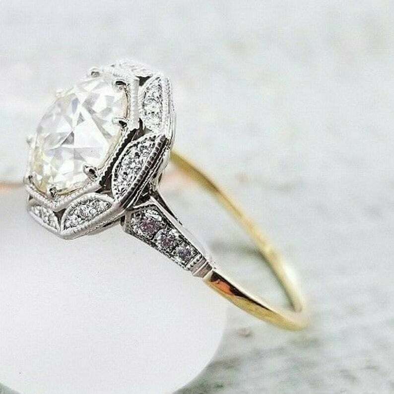 Art Deco Style 2.5Ct Round Lab Created Diamond Engagement 14K Gold Finish Ring